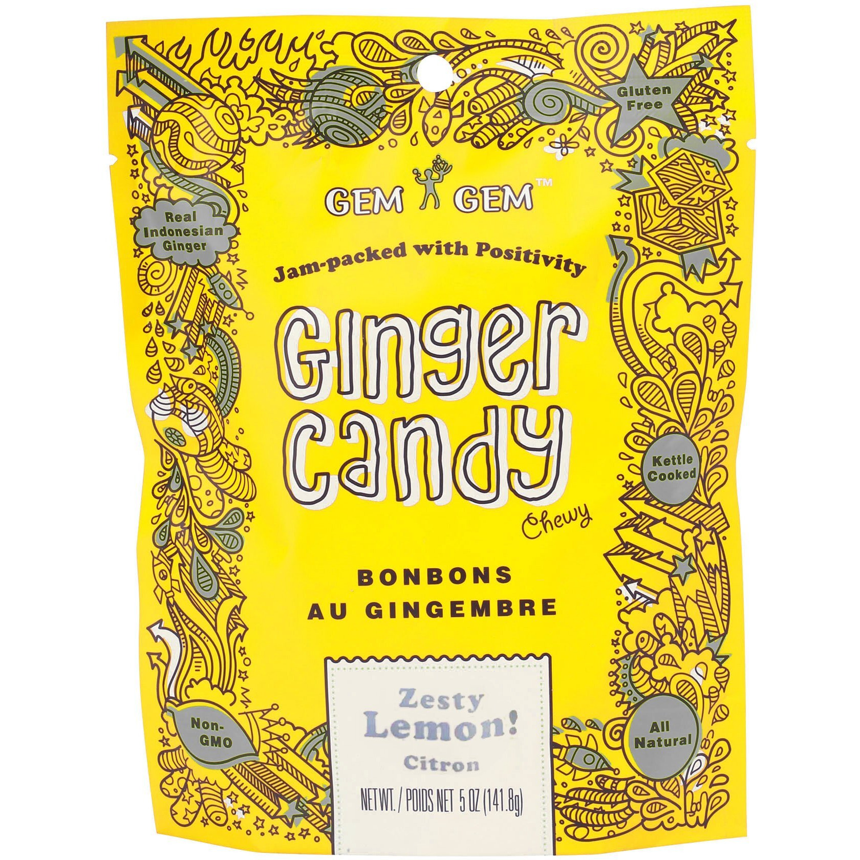 Gem Gem Ginger Candy Chewy Ginger Chews (Lemon, 5.0Oz, Pack Of 1)