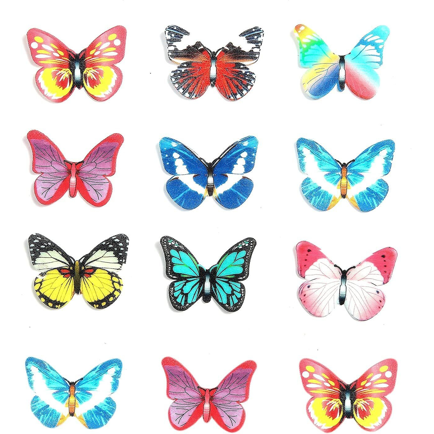 Weraru 48Pcs Edible Cake Butterfly Decoration Cake Toppers Birthday Party Cupcake Toppers Mixed Size & Colour