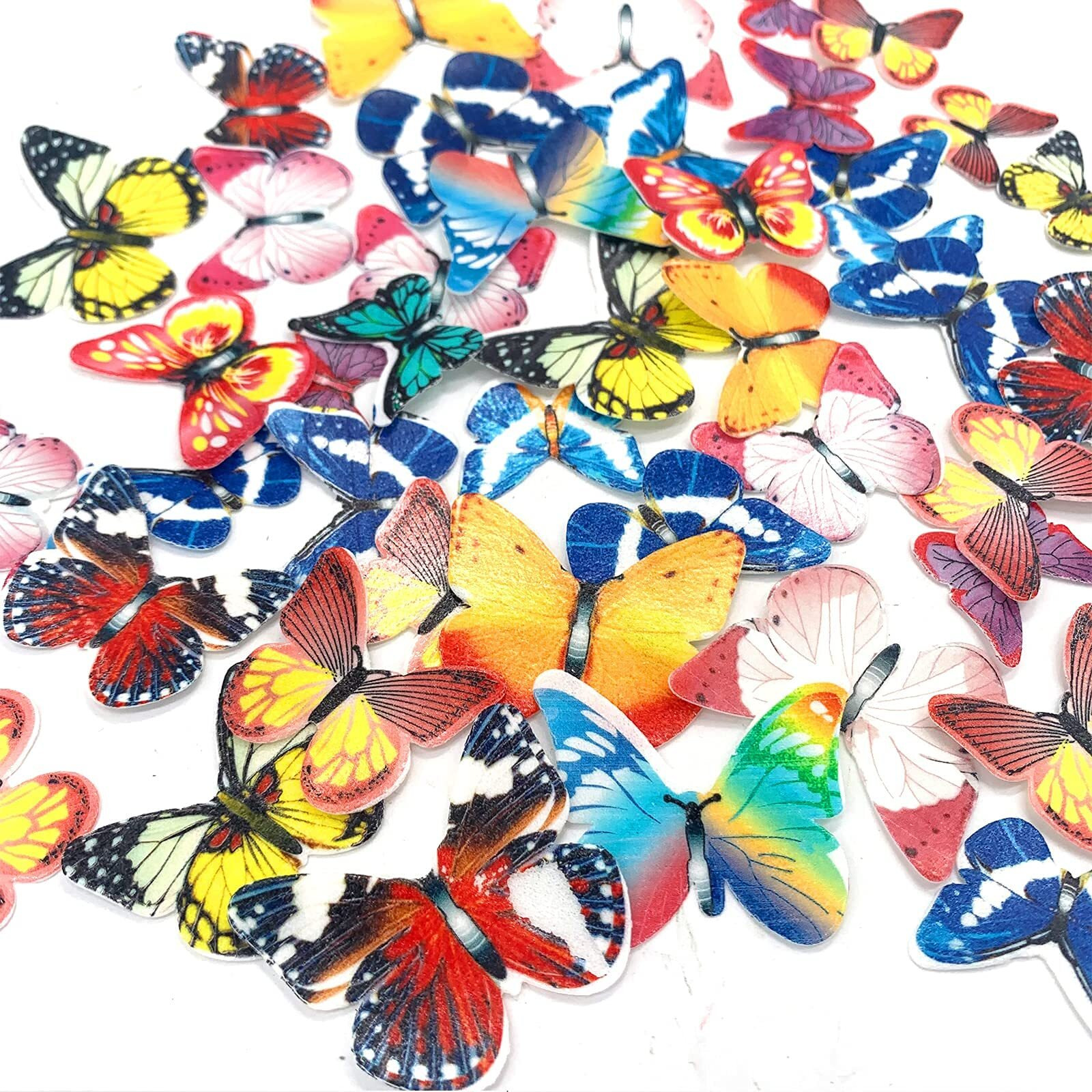 Weraru 48Pcs Edible Cake Butterfly Decoration Cake Toppers Birthday Party Cupcake Toppers Mixed Size & Colour