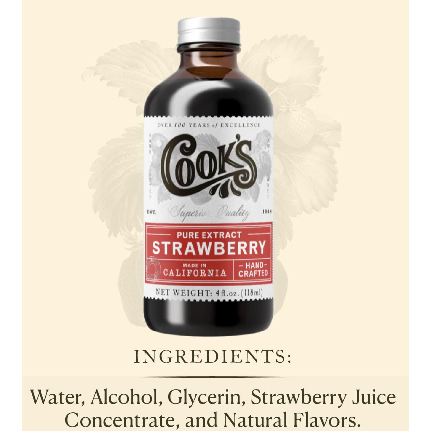 Cook's, Strawberry Extract For Baking, Preserves, Syrup, Cookies, Cakes, 4 Oz