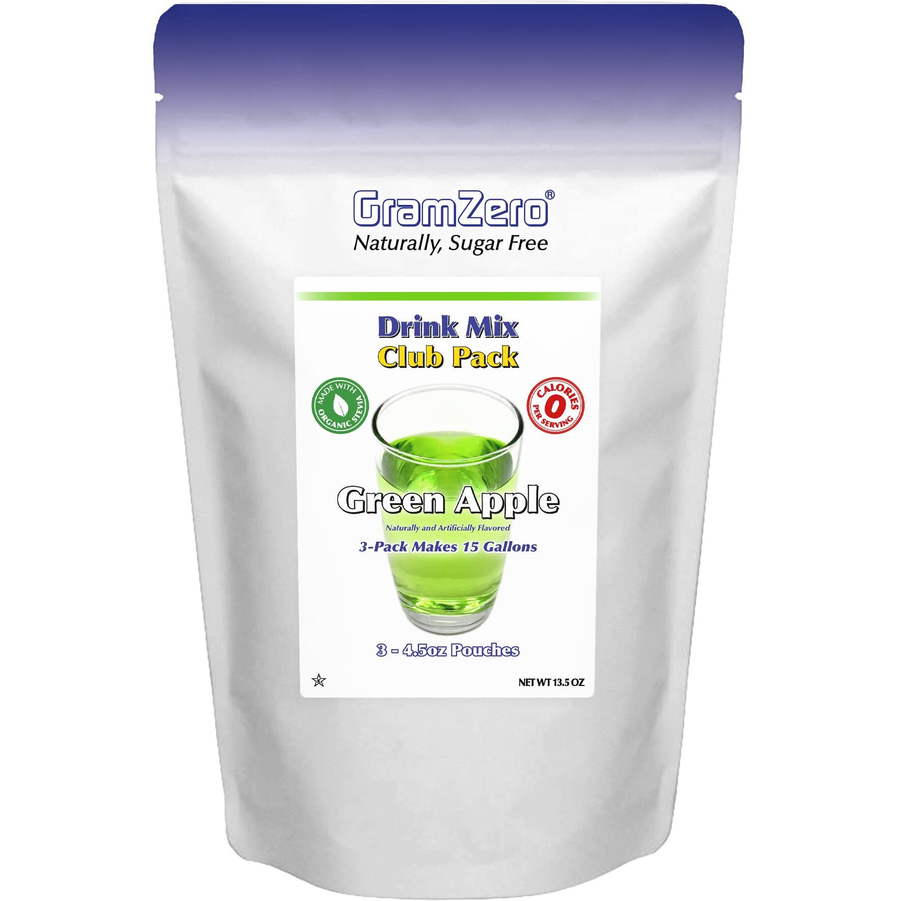 Gramzero Green Apple Zero Calorie Sugar Free Drink Mix, Great For Nutrition Club Loaded Tea, Stevia Sweetened