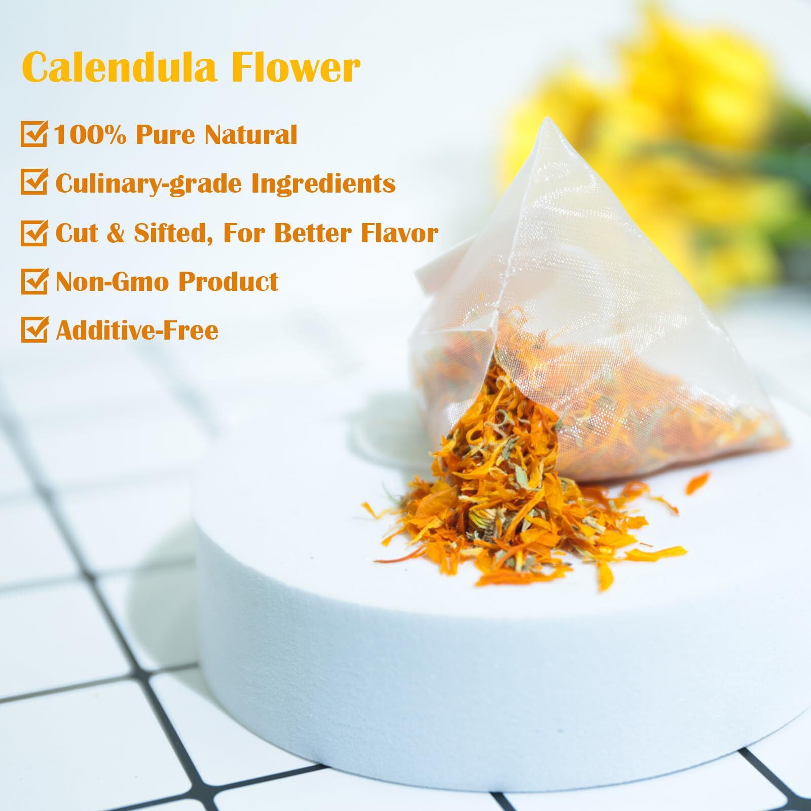 Tearelae - Premium Calendula Flowers Tea Bags - 1.5G X 40 Count - Natural Calendula Tea Cut & Sifted - Non-Gmo - Caffeine-Free - Digestion Support & Improve Skin Health