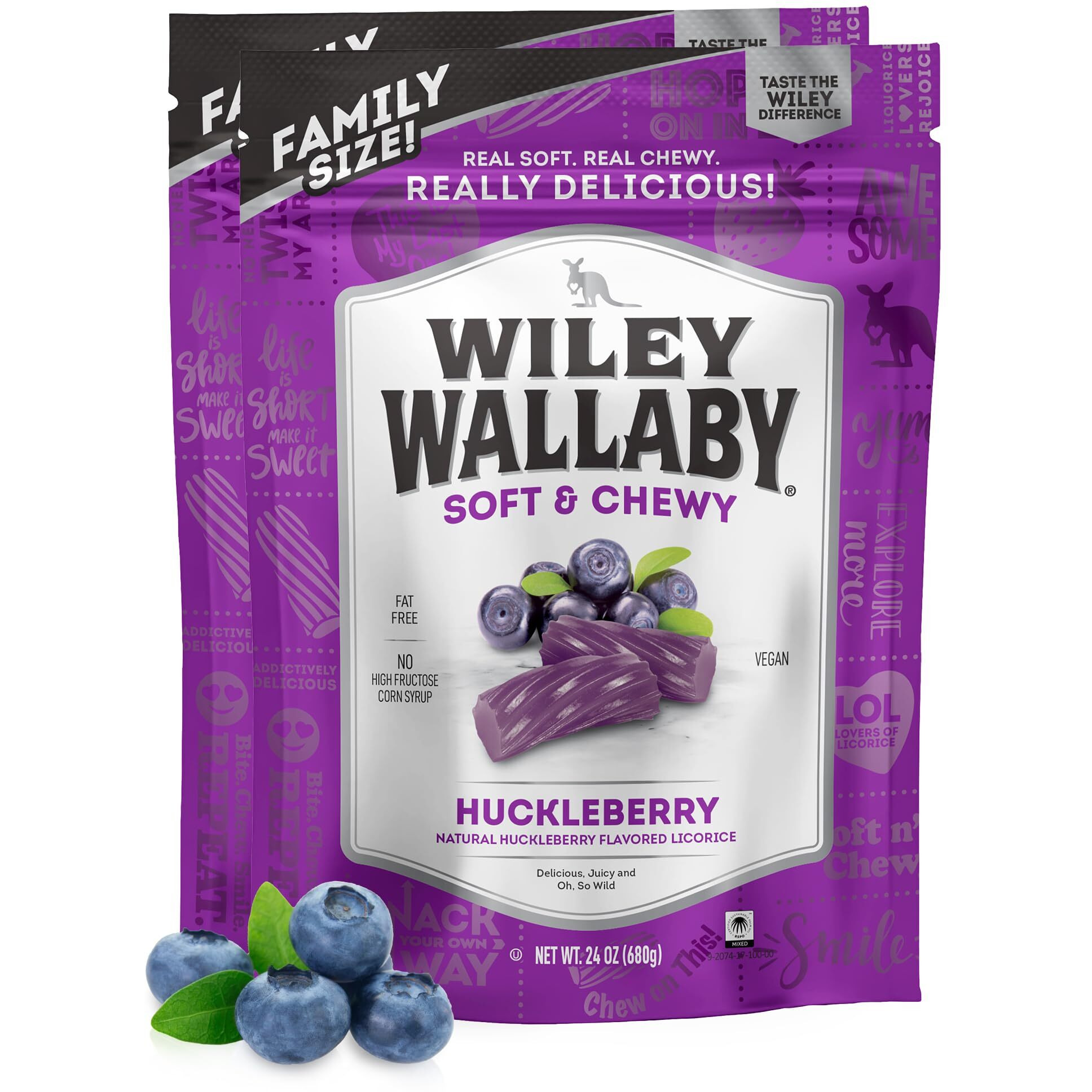 Wiley Wallaby Licorice 24 Ounce Classic Gourmet Soft & Chewy Australian Huckleberry Licorice Candy Twists, 2 Pack