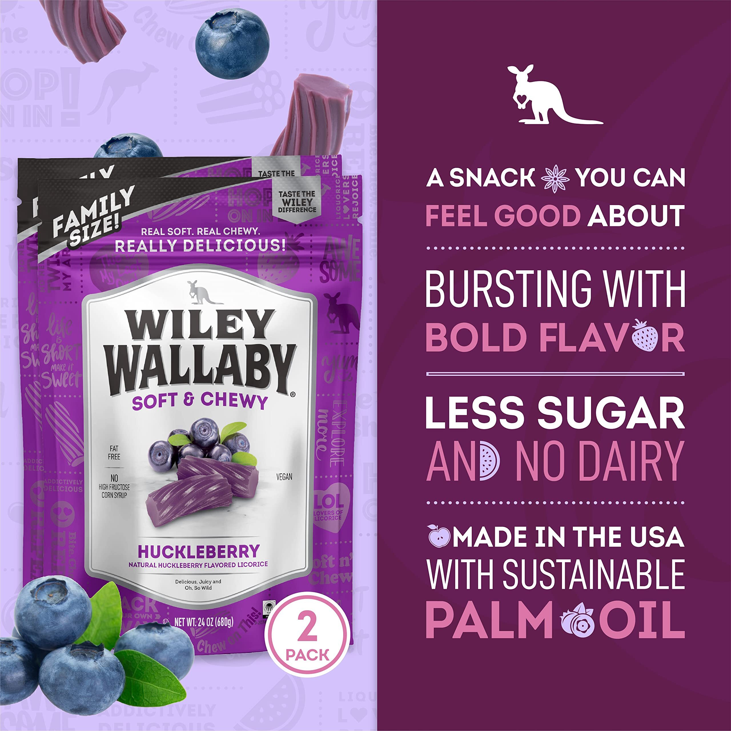 Wiley Wallaby Licorice 24 Ounce Classic Gourmet Soft & Chewy Australian Huckleberry Licorice Candy Twists, 2 Pack