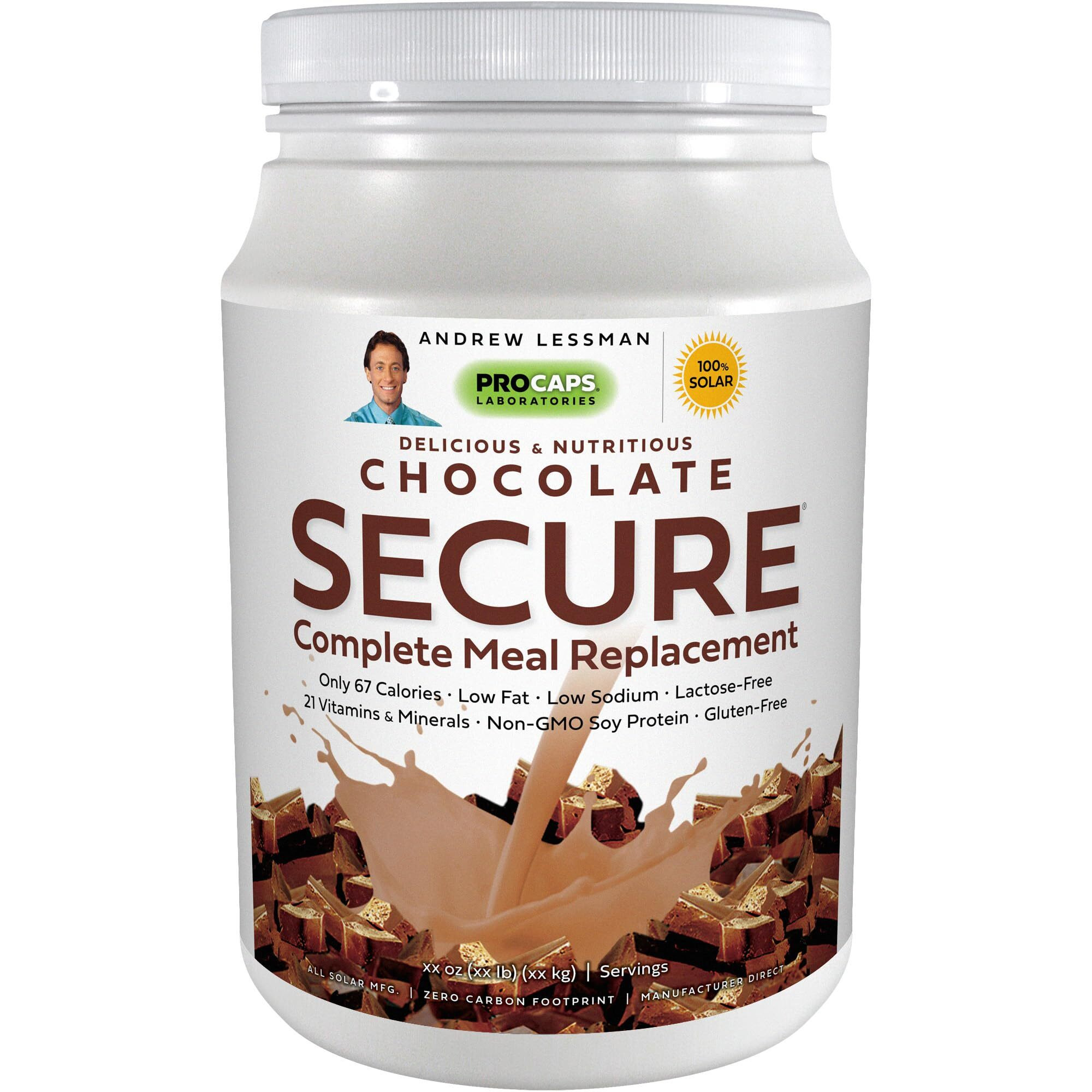 Andrew Lessman Secure Soy Complete Meal Replacement - Chocolate 60 Servings - Only 67 Calories, 7 Grams Non-Gmo Soy Protein, Vitamins & Minerals, Low-Fat, Nutritious & Delicious, Mixes Instantly