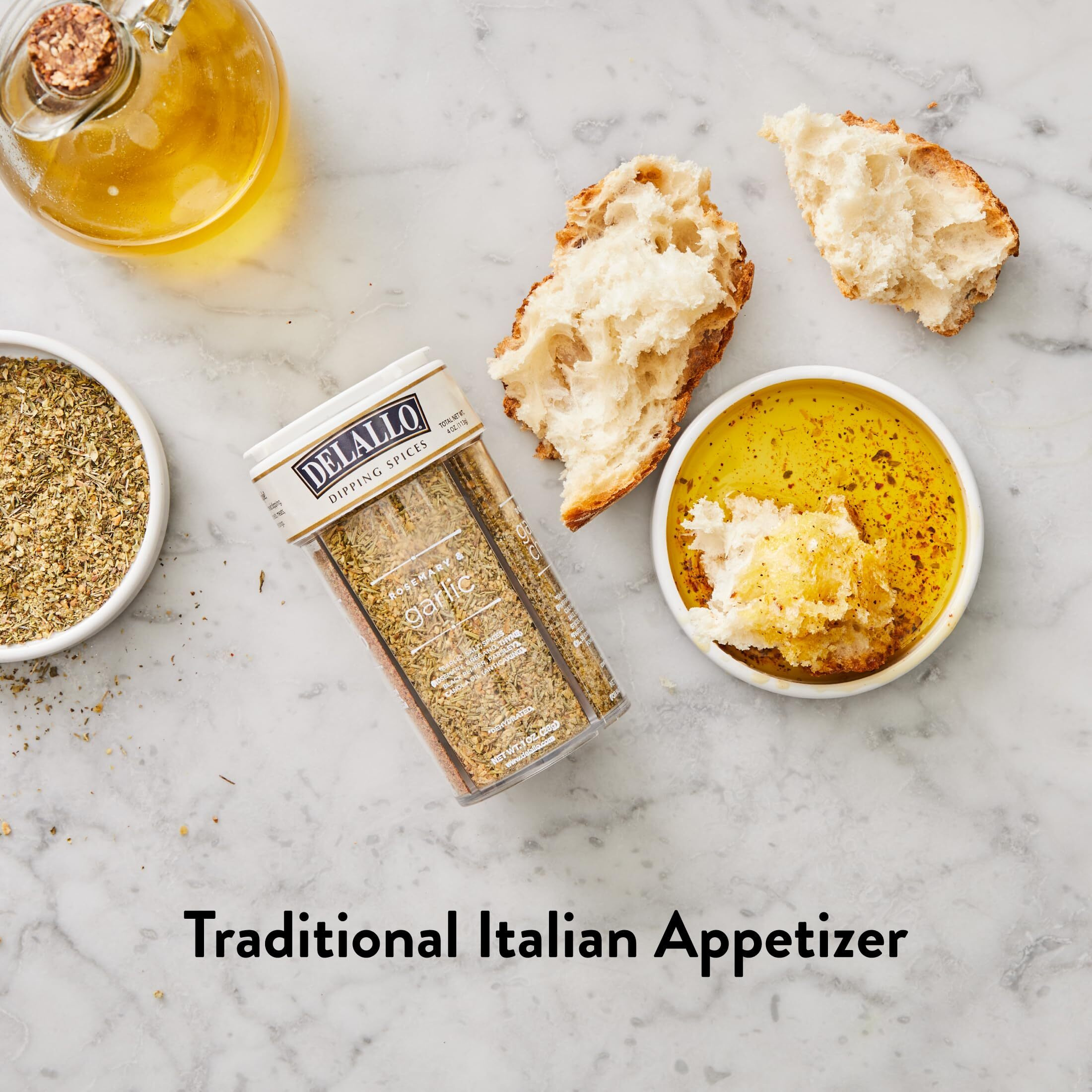 Delallo Italian Dipping Spices Variety Seasoning Shaker, 4 Ounce Container, 3 Pack, With Garlic, Pepper & Tomato, Sun-Dried Tomato, Rosemary & Garlic, Roasted Garlic Parmesan