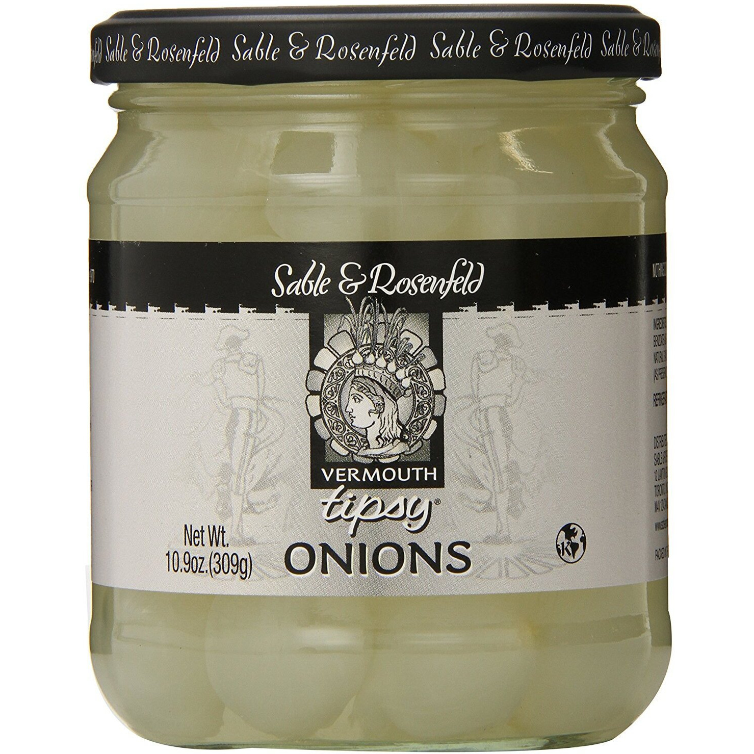 Sable & Rosenfeld Tipsy Onions - Cocktail Onions In Jar With French Vermouth - Pickled Silverskin Onions, Pearl Onions For Cocktails - 10.9 Ounce