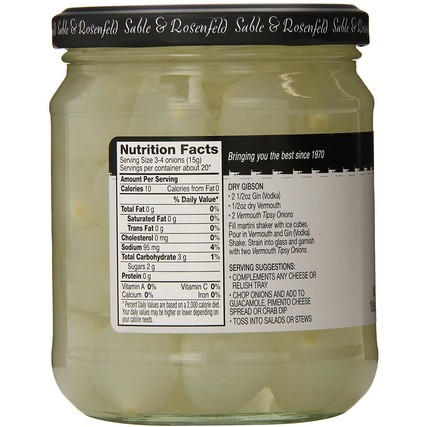 Sable & Rosenfeld Tipsy Onions - Cocktail Onions In Jar With French Vermouth - Pickled Silverskin Onions, Pearl Onions For Cocktails - 10.9 Ounce