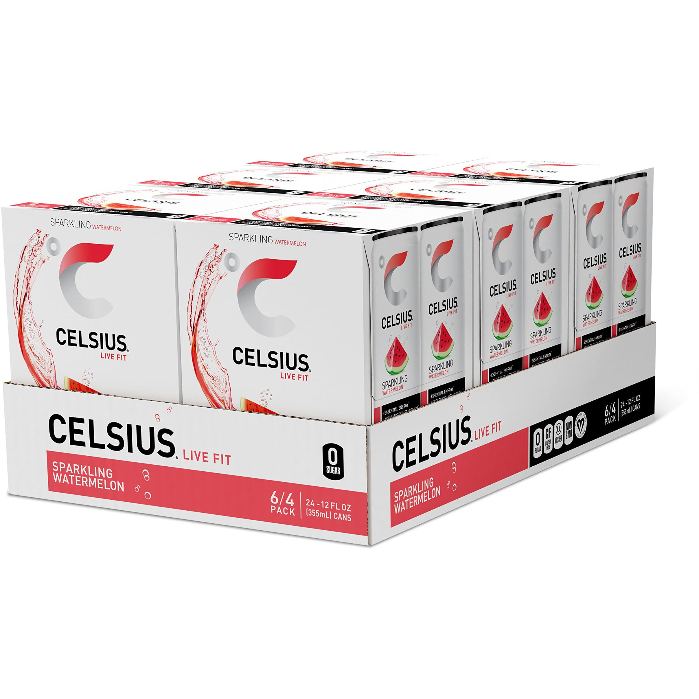 Celsius Sparkling Watermelon, Functional Essential Energy Drink 12 Fl Oz (Pack Of 24)