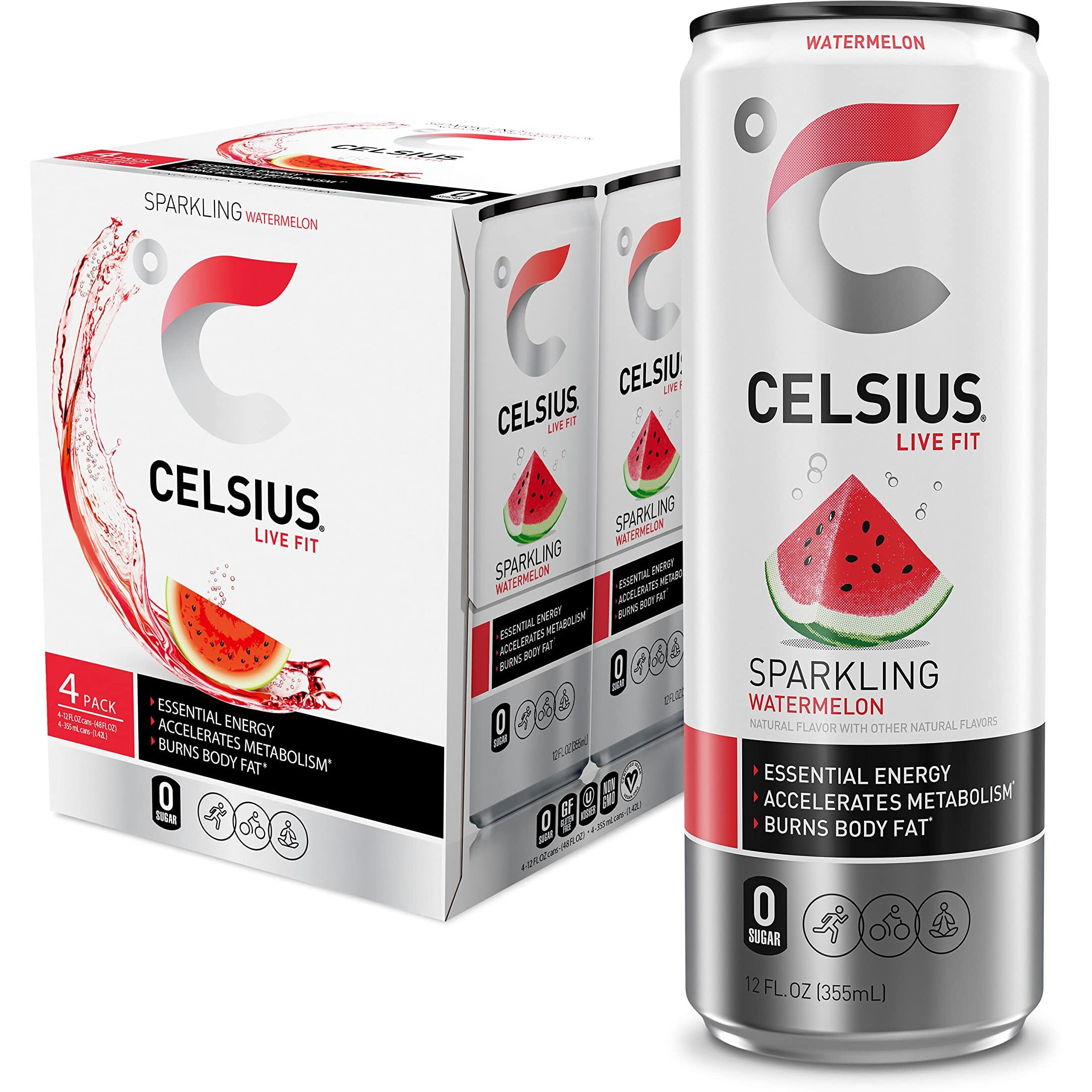 Celsius Sparkling Watermelon, Functional Essential Energy Drink 12 Fl Oz (Pack Of 24)