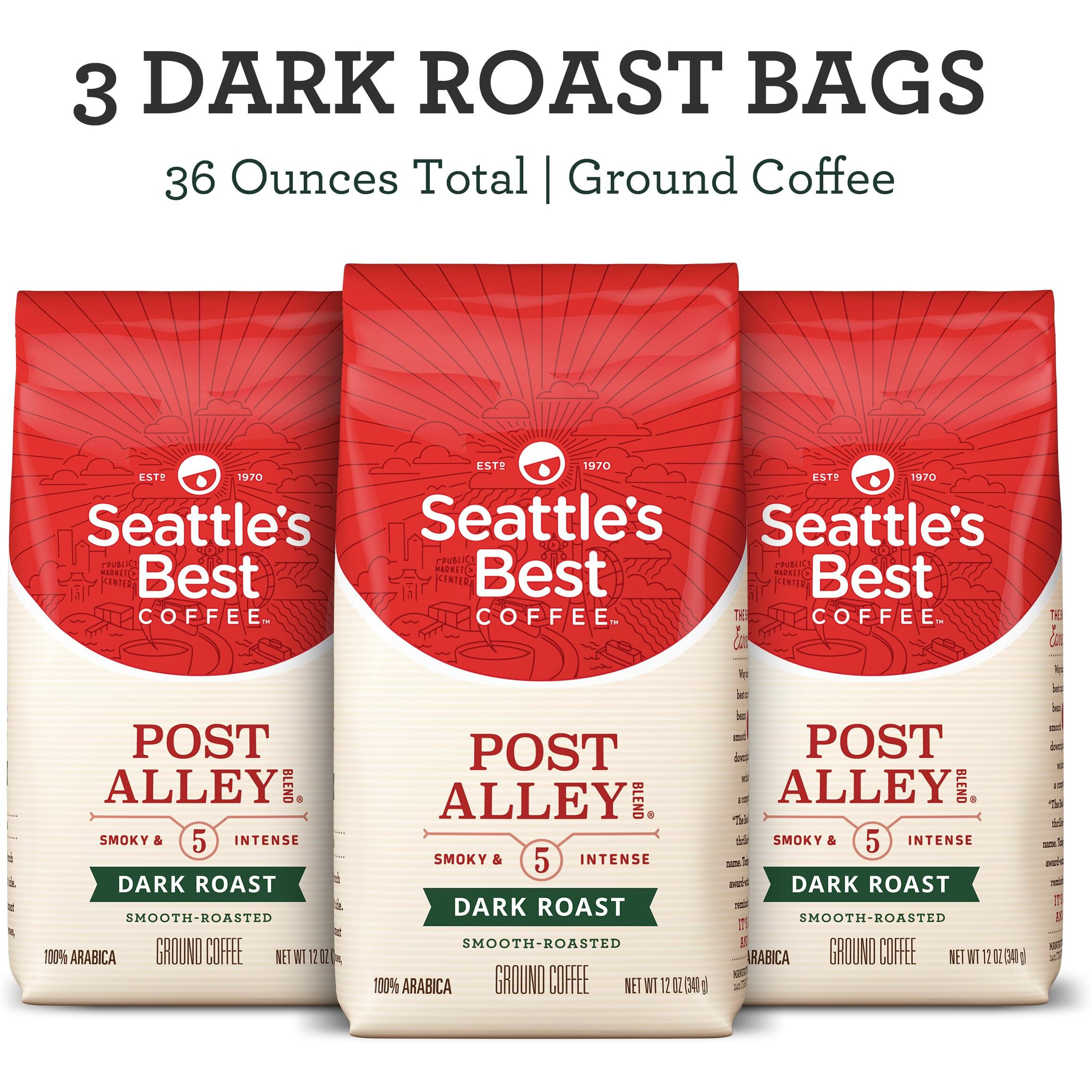 Seattle's Best Coffee Post Alley Blend Dark Roast Ground Coffee | 12 Ounce Bags (Pack Of 3)