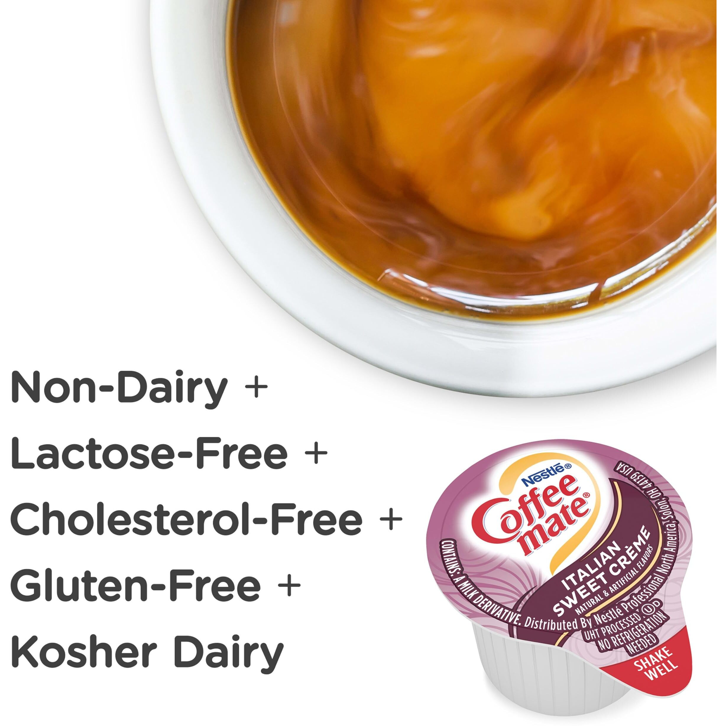 Nestle Coffee Mate Coffee Creamer, Italian Sweet Creme, Liquid Creamer Singles, Non Dairy, No Refrigeration, 0.375 Fl Oz Tubs (Pack Of 180)