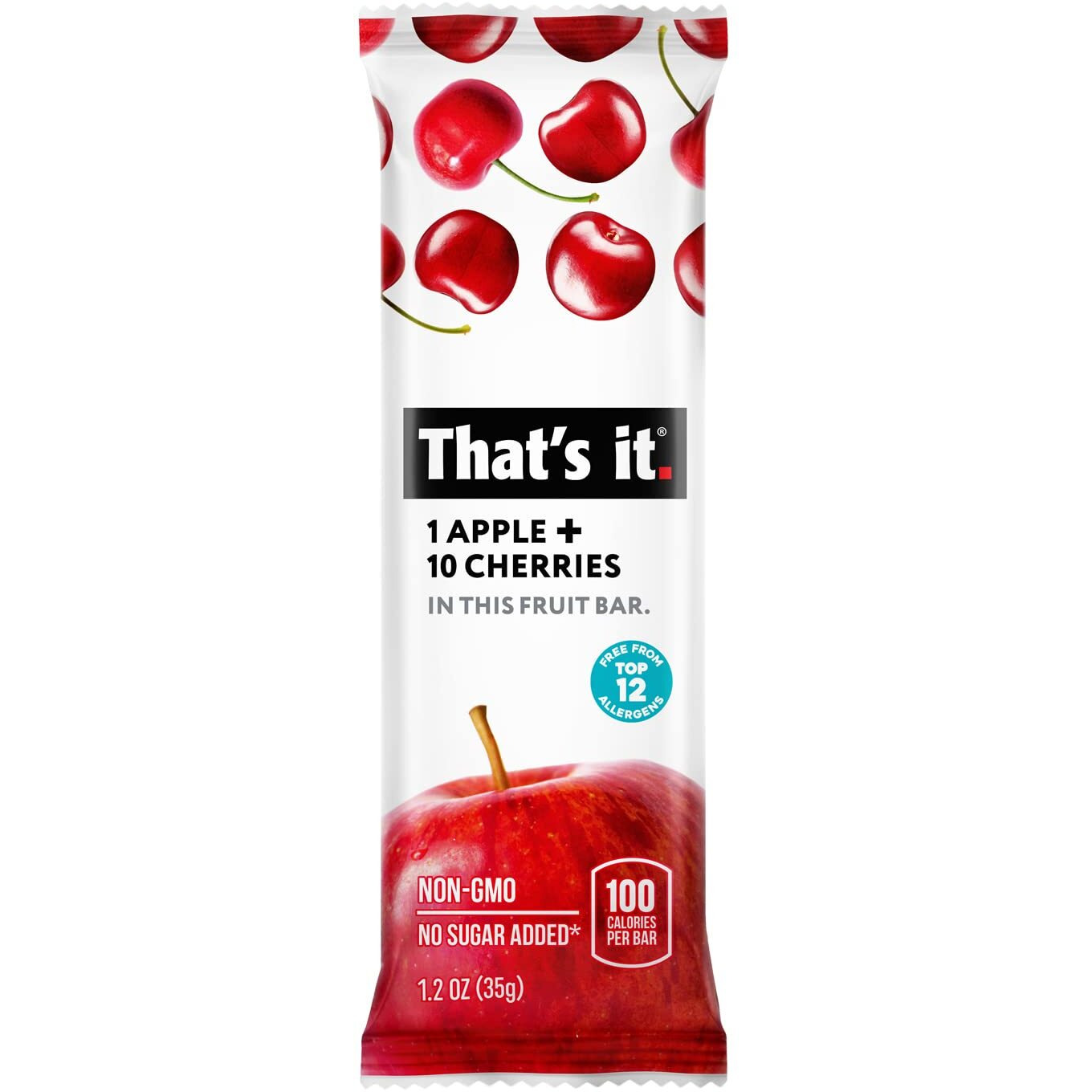 That's It. Apple + Cherry 100% Natural Real Fruit Bar, Best High Fiber Vegan, Gluten Free Healthy Snack, Paleo For Children & Adults, Non Gmo No Sugar Added, No Preservatives Energy Food (12 Pack)