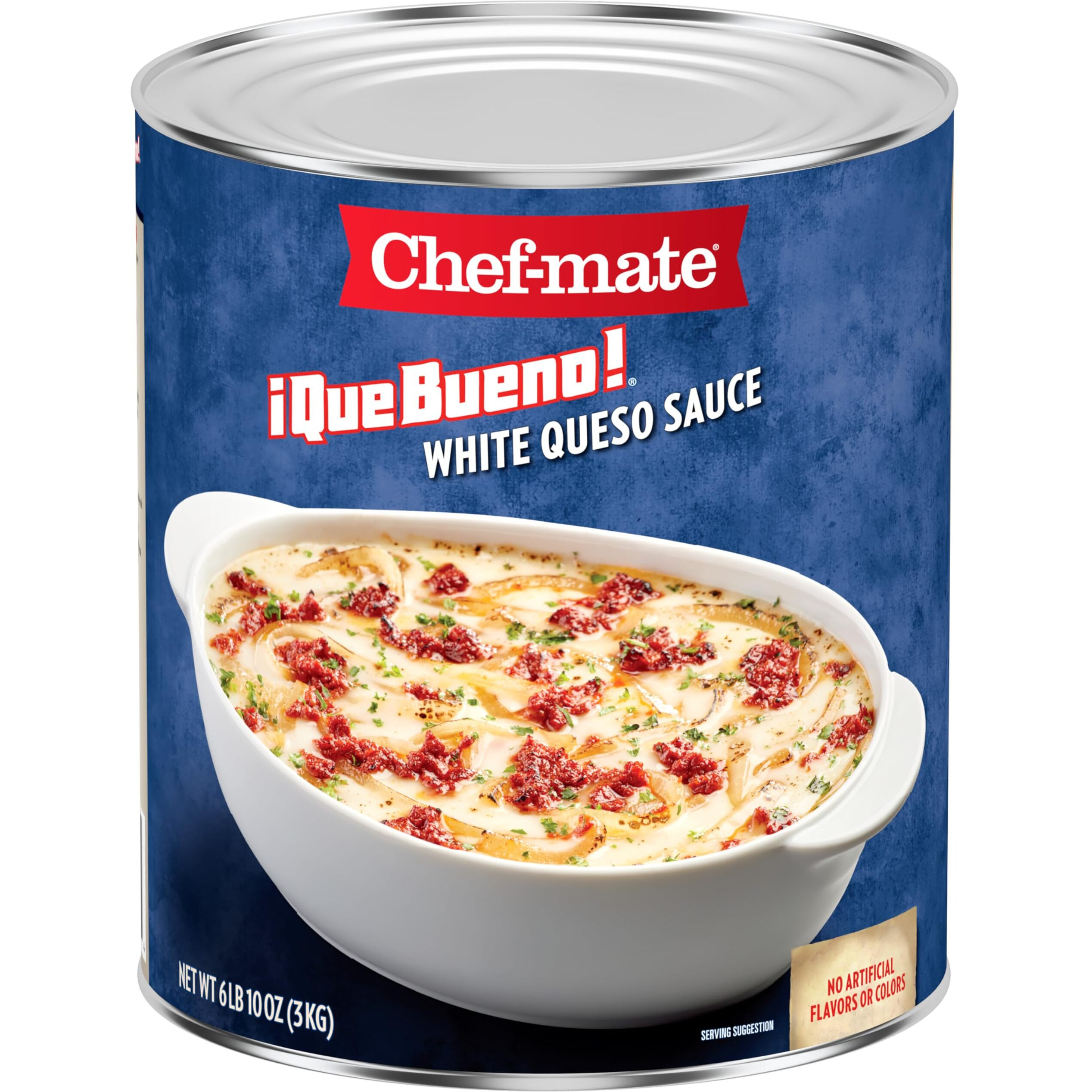 Chef-Mate Que Bueno White Queso And Nacho Cheese Sauce, Canned Food, 6 Lb. 10 Oz (10 Bulk Can)