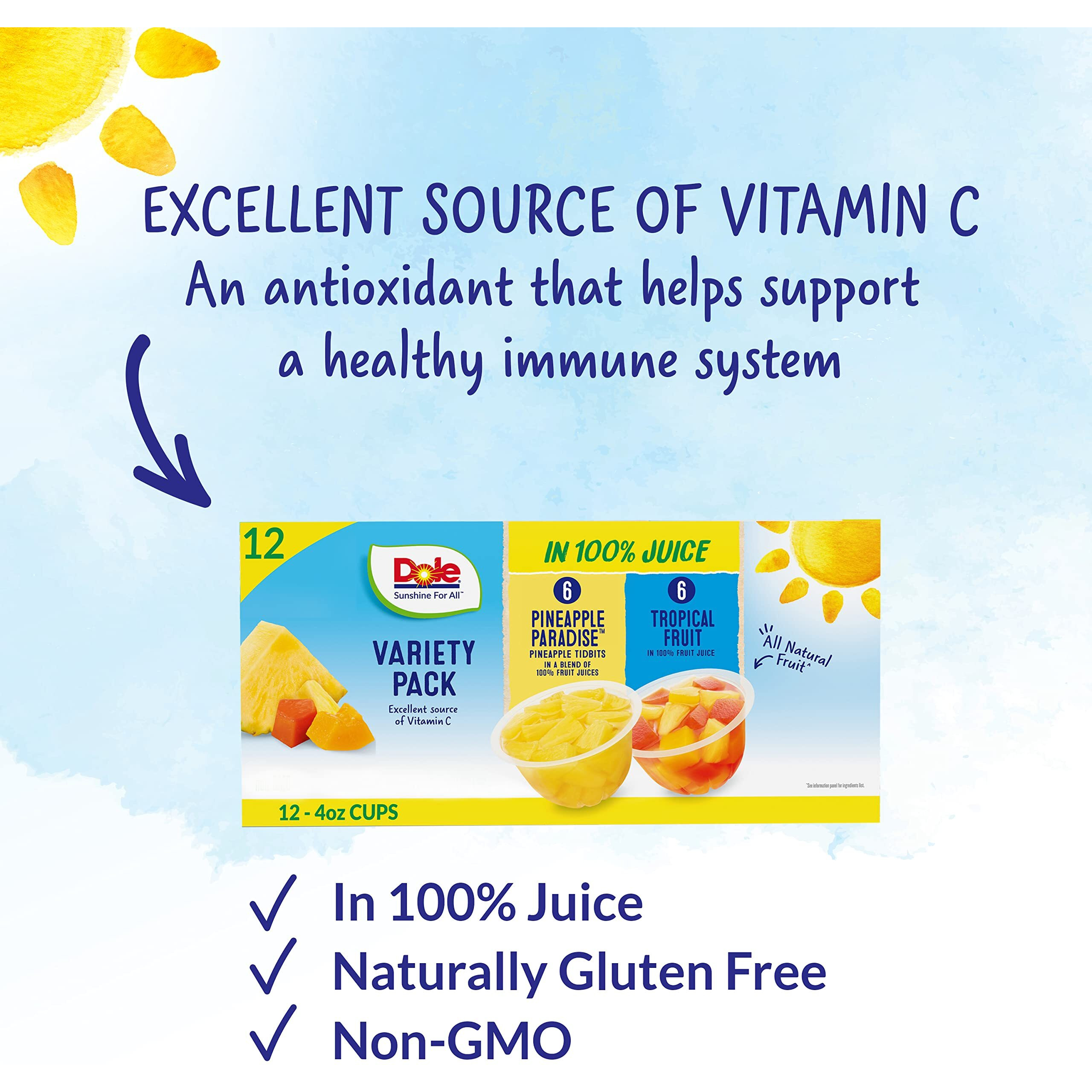 Dole Fruit Bowls Pineapple Tidbits & Tropical Fruit In 100% Juice Snacks, 4Oz 12 Total Cups, Gluten & Dairy Free, Bulk Lunch Snacks For Kids & Adults