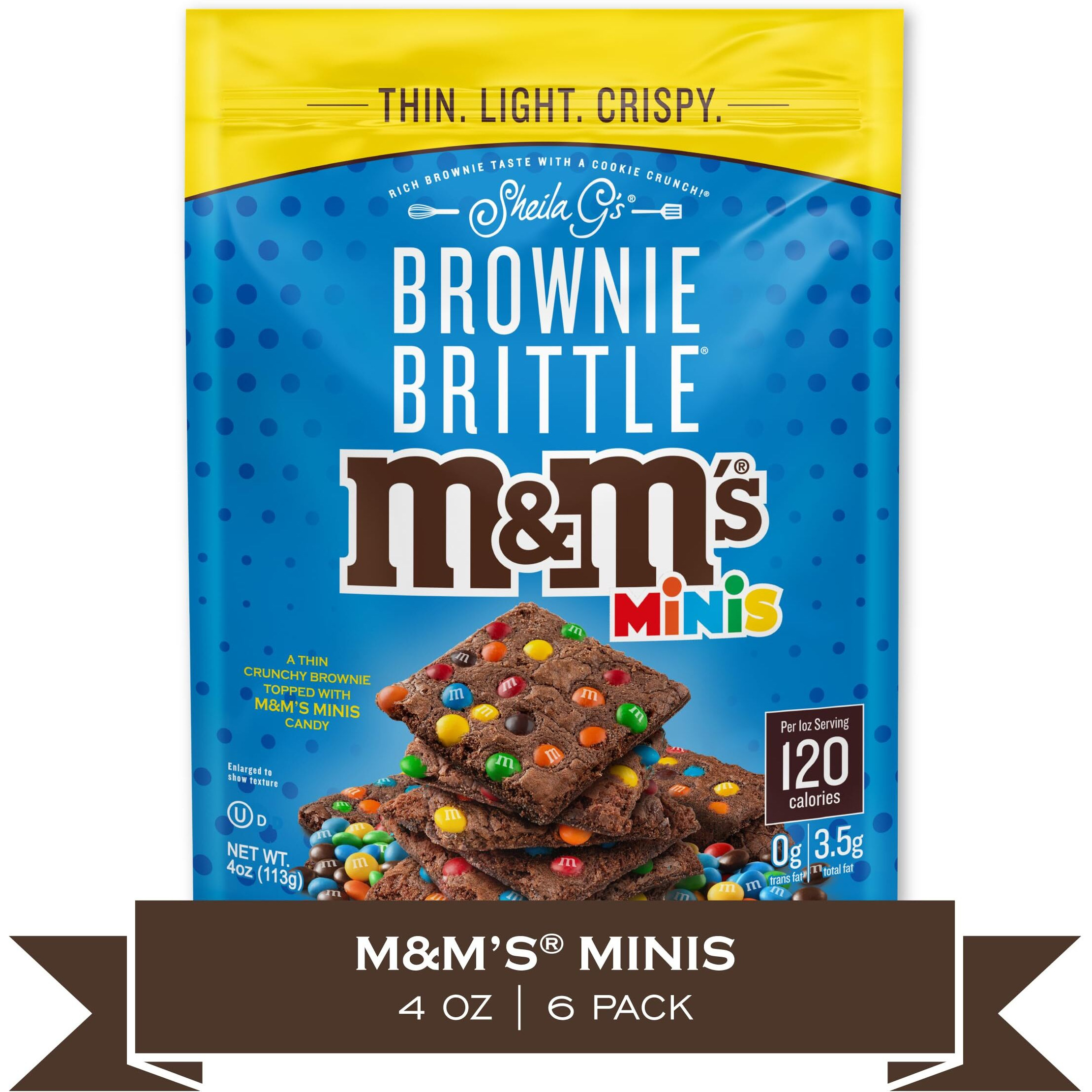 Brownie Brittle Sheila G's M&M Sweet Chocolate Crispy Snack-Rich Brownie Taste With A Cookie Crunch- 4 Oz Bag,(Pack Of 6)