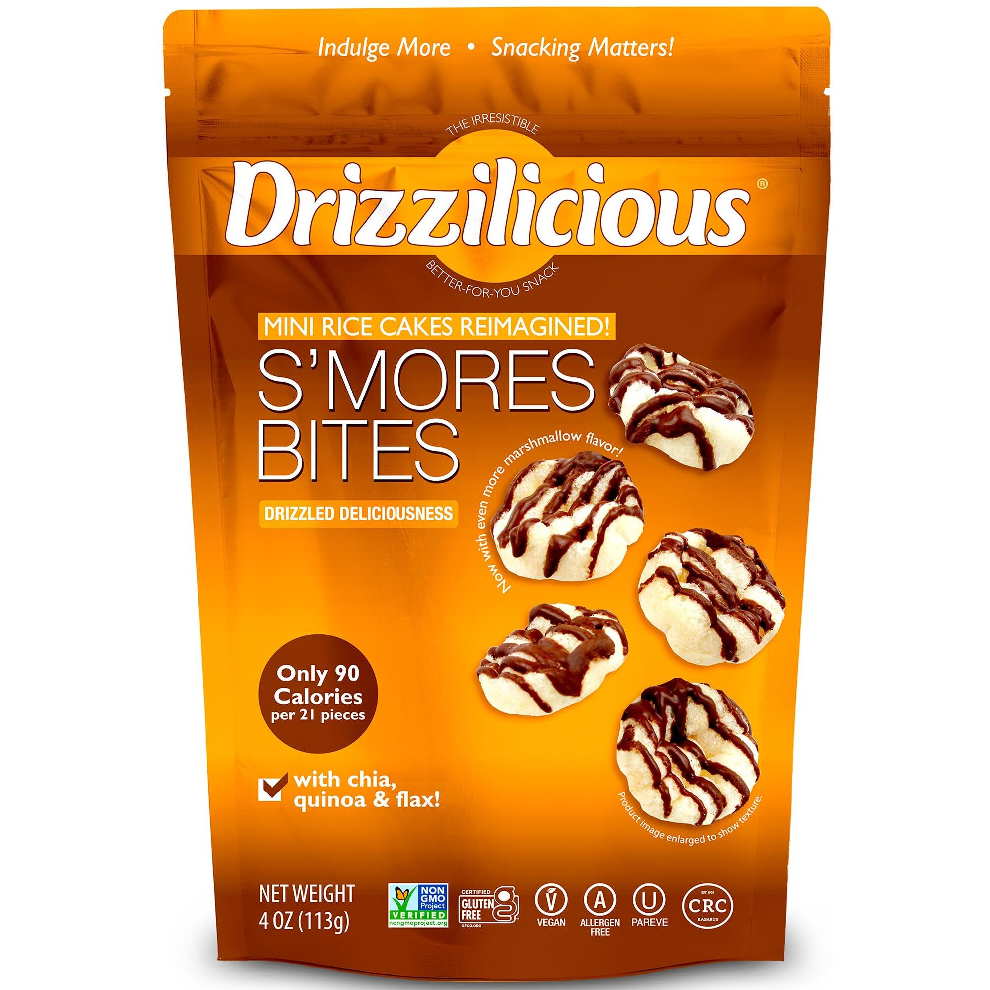 Drizzilicious Mini Rice Cakes S'Mores - Rice Crisps, Healthy Snack For Adults And Kids, Flavored Rice Cakes, Vegan, Gluten Free, Allergen Free, Only 90 Calories Per Serving- 4 Oz (Pack Of 1)