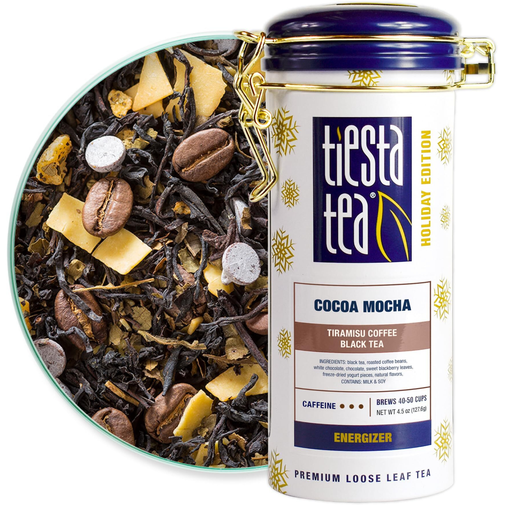 Tiesta Tea - Cocoa Mocha | Tiramisu Coffee Black Tea | Premium Loose Leaf Tea Blend | High Caffeinated Holiday Tea | Make Hot Or Iced Tea & Brews Up To 50 Cups - 4.5 Ounce Refillable Tin