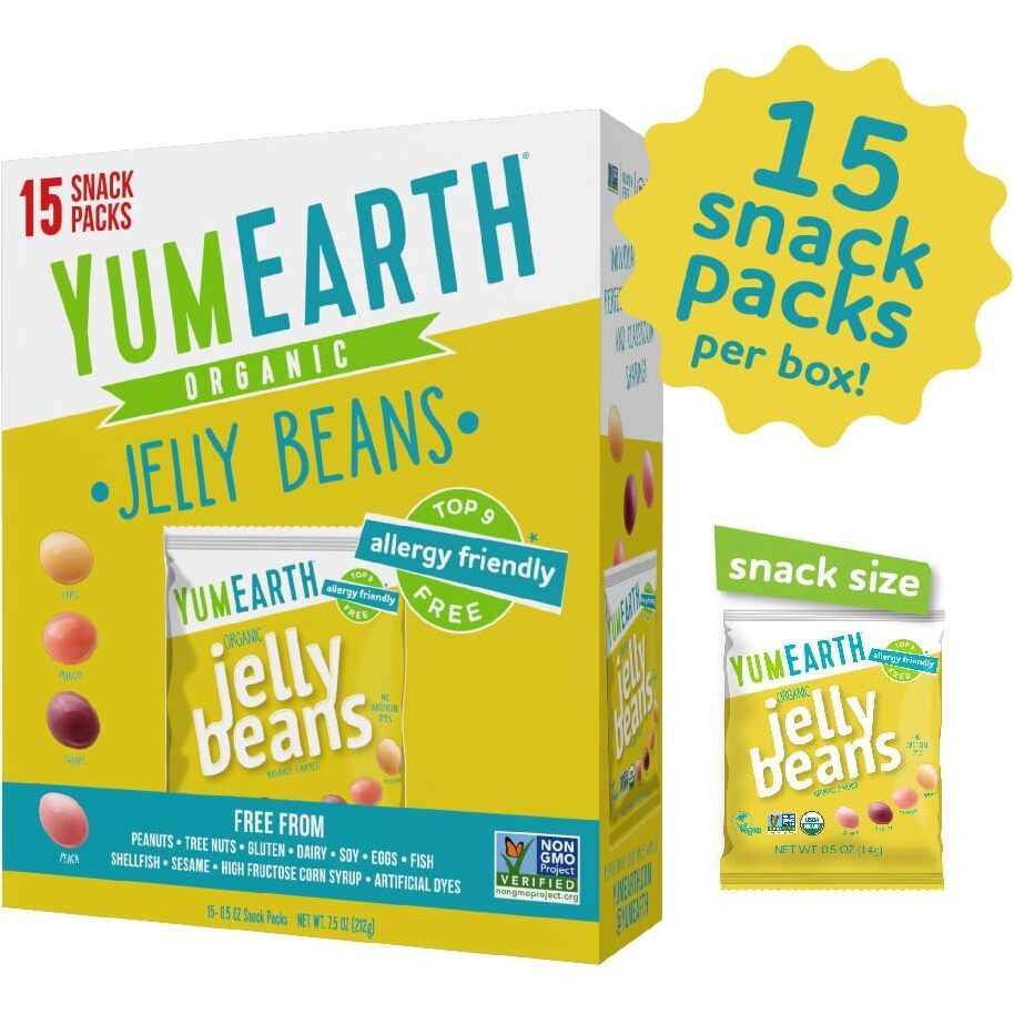 Yumearth Organic Jelly Beans - Fruity Candy Snack Packs, Gluten Free Snacks For Kids - Allergy Friendly, Non-Gmo, No Artificial Flavors Or Dyes - Assorted Flavors, 7.5 Oz. (Pack Of 15)