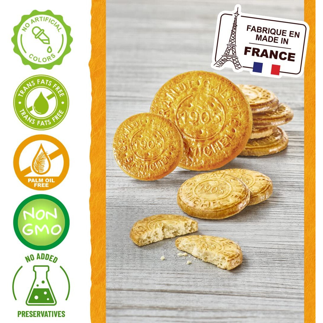 St Michel Grandes Galettes Butter Cookies Biscuits With Sea Salt 5.29Oz Made In France, Pack Of 4 Non-Gmo Total Of 36 Pure Butter Cookies