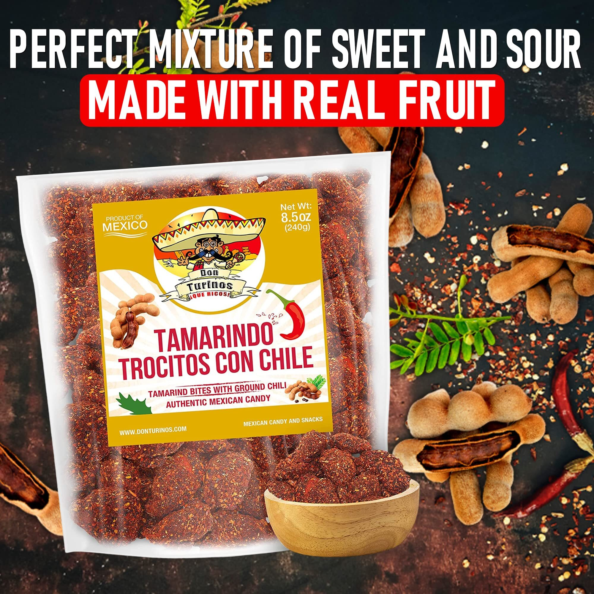 Tamarindo De Frutas Con Chile, Authentic Mexican Tamarind Candy With Chili, Sweet, Tangy And Spicy. Dulce De Tamarindo 8.5 Oz. Bag By Don Turinos