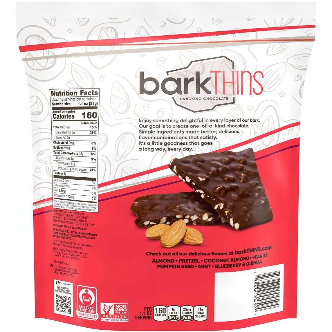 Barkthins Bark Thins Almond Snacking Chocolate Dark Dark Chocolate 20.0 Ounce