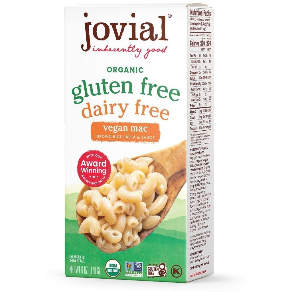 Jovial Organic Gluten Free Dairy Free Vegan Mac - Gluten Free Vegan Pasta, Whole Grain Pasta, Organic Pasta, Vegan Gluten Free Mac, Award Winning Taste, Made In Italy - 6 Oz