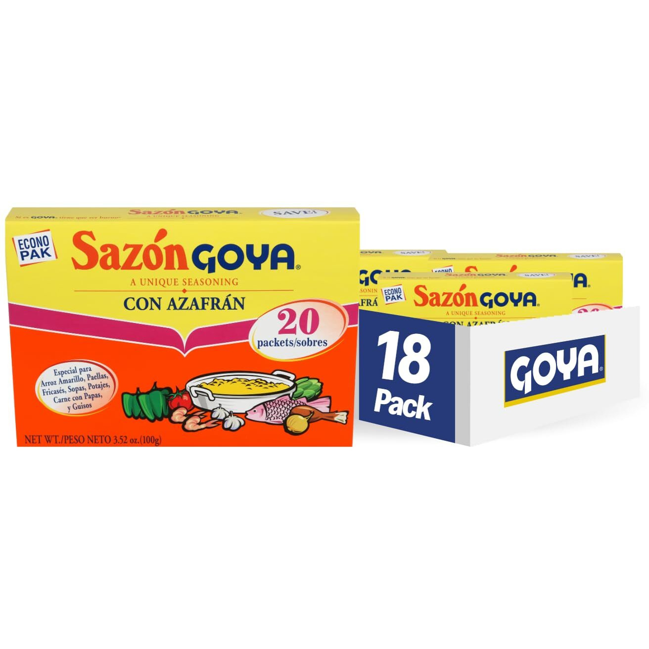 Goya Foods Saz  N Seasoning With Azafran, 3.52 Ounce (Pack Of 18)