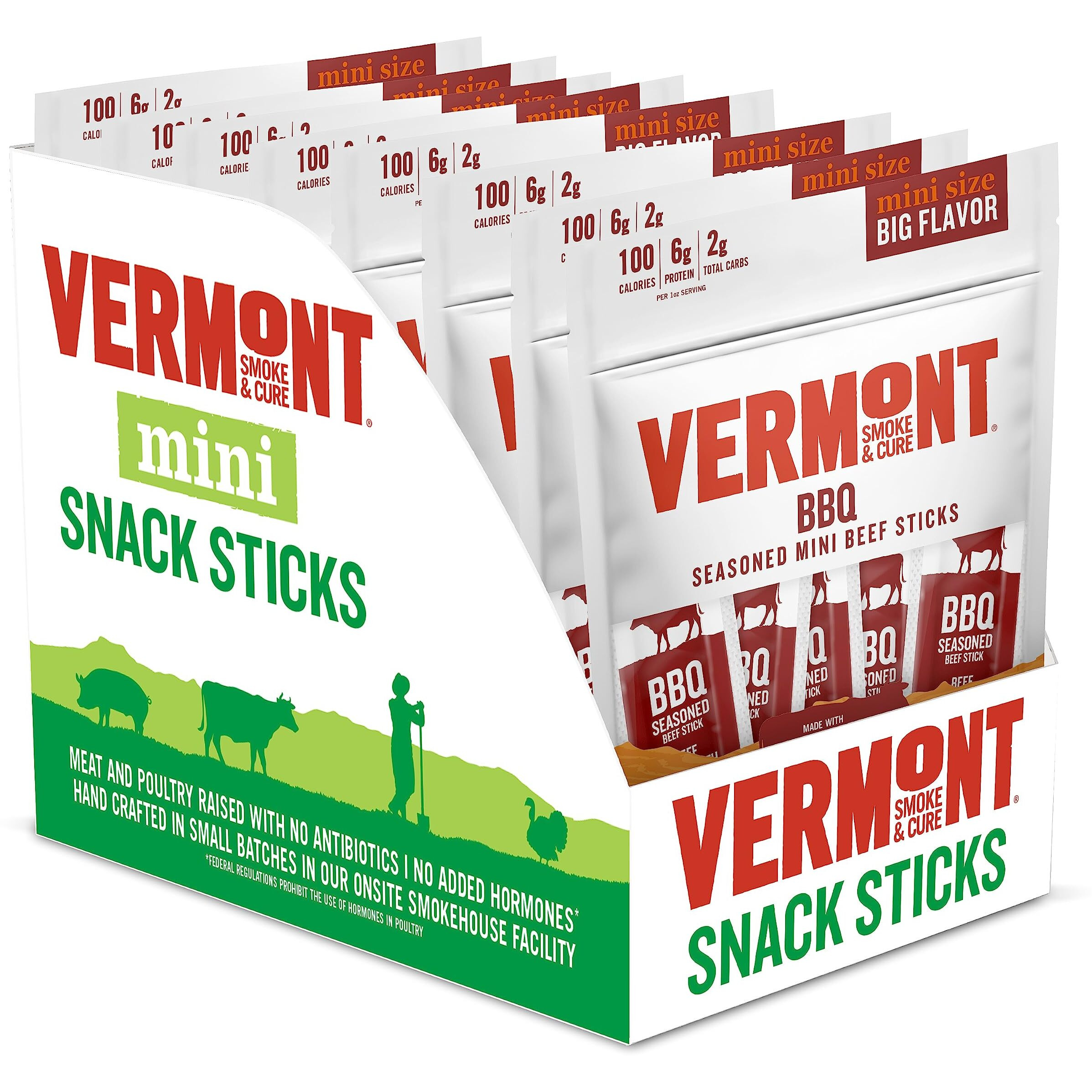 Snack Sticks By Vermont Smoke & Cure - Bbq Seasoned - Beef - Healthy Meat Protein - .5 Ounce - 3Oz Pouch - Pack Of 8