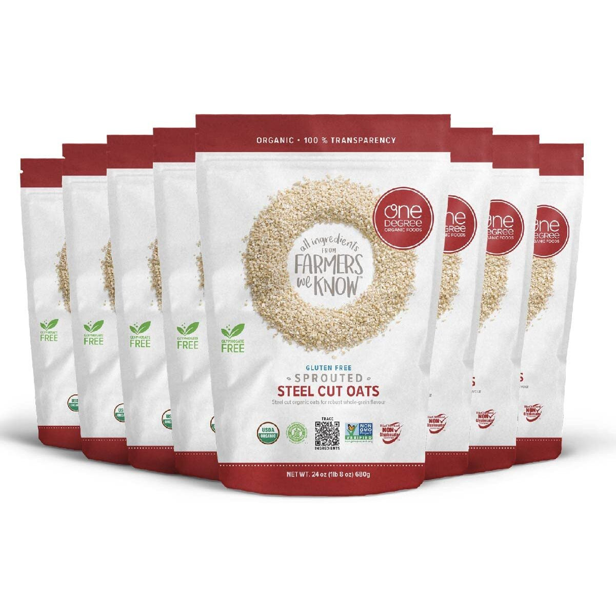 One Degree Organic Foods Sprouted Steel Cut Oats, Usda Organic, Non-Gmo Gluten Free Oatmeal, 24 Oz., 8 Pack