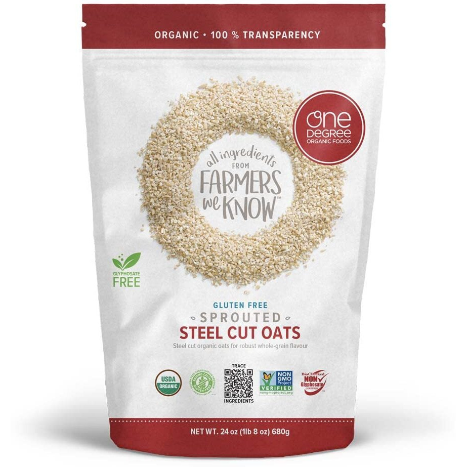 One Degree Organic Foods Sprouted Steel Cut Oats, Usda Organic, Non-Gmo Gluten Free Oatmeal, 24 Oz., 8 Pack