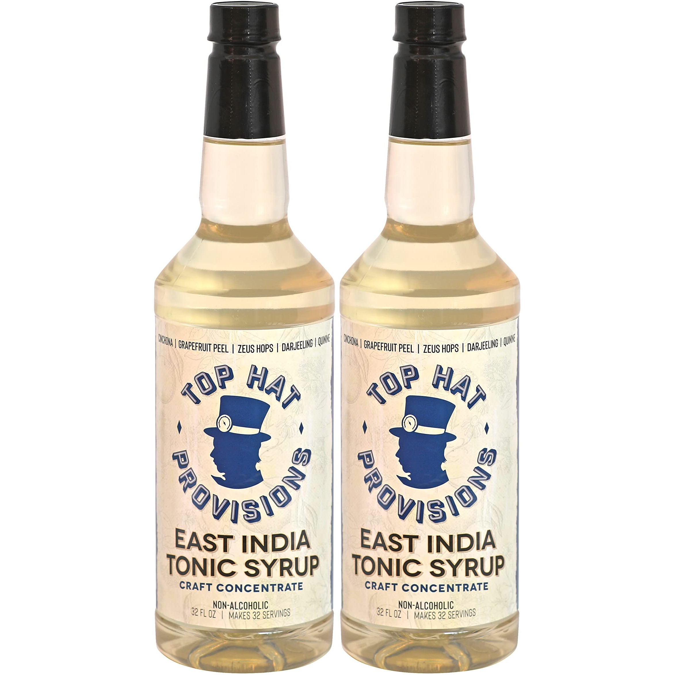 Top Hat East India Quinine Tonic Syrup - Compatible With Sodastream - Tonic Syrup For Homemade Tonics - Cocktail Syrup For Tonic Club - Just Add Club Soda - 2 Pack Of 32Oz Bottles