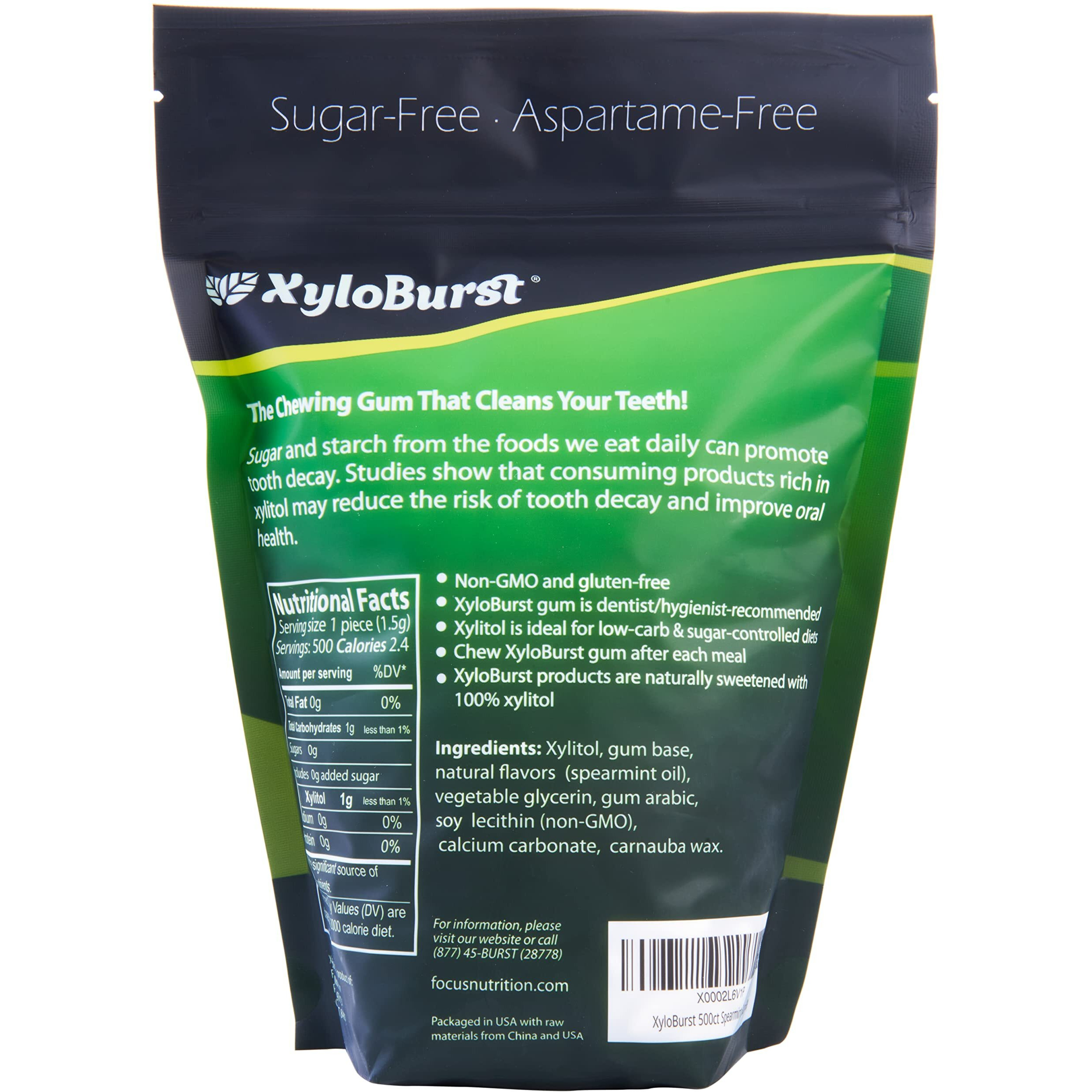 Xyloburst Gum | Xylitol Chewing Gum | Sugar Free, Gluten Free, Keto Friendly | Aspartame Free Gum For Oral Health | Spearmint Gum | 500-Count Bag