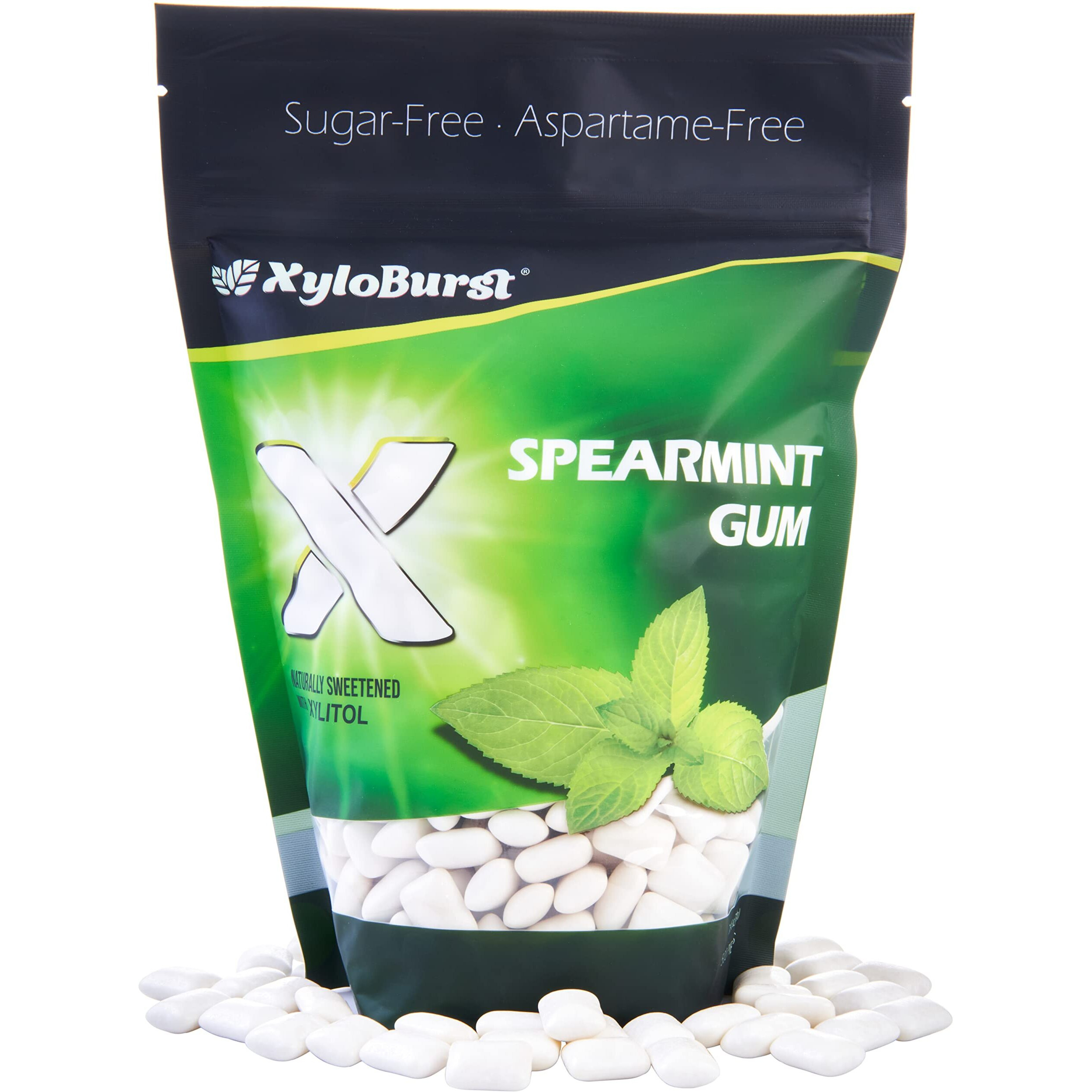 Xyloburst Gum | Xylitol Chewing Gum | Sugar Free, Gluten Free, Keto Friendly | Aspartame Free Gum For Oral Health | Spearmint Gum | 500-Count Bag