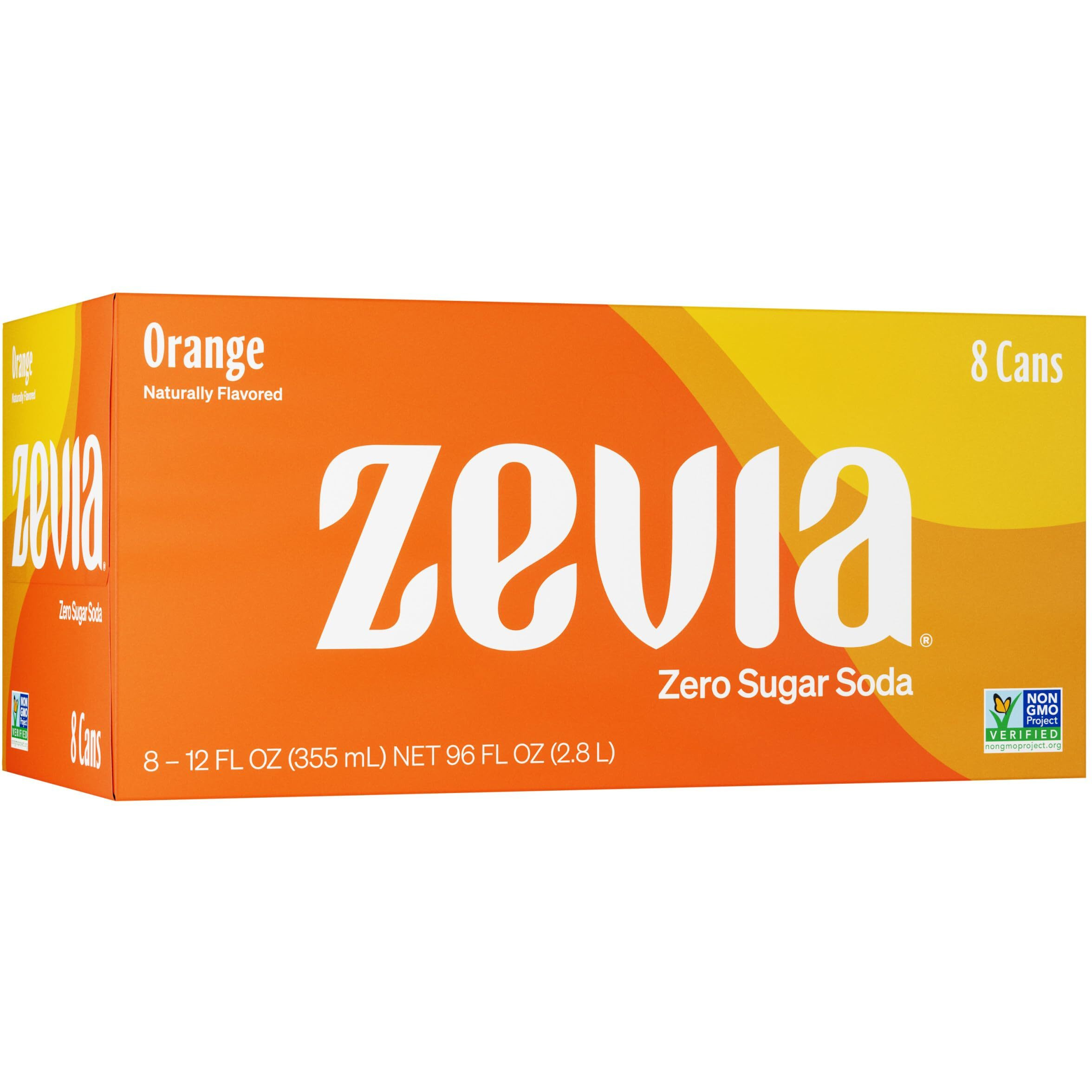 Zevia Zero Sugar Soda, Orange, 12 Ounce Cans (Pack Of 8)