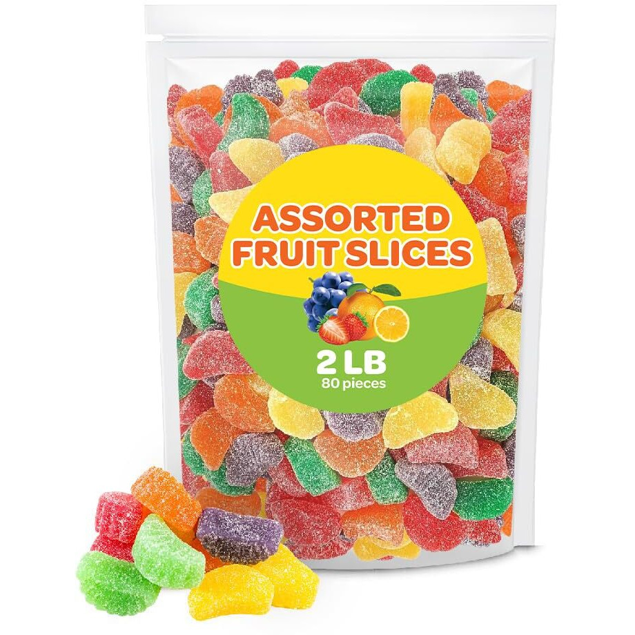 Fruit Slices Assorted Jelly Candy - Bulk 2 Pounds - Unwrapped, Sugar-Dusted Old-Fashioned Sweets
