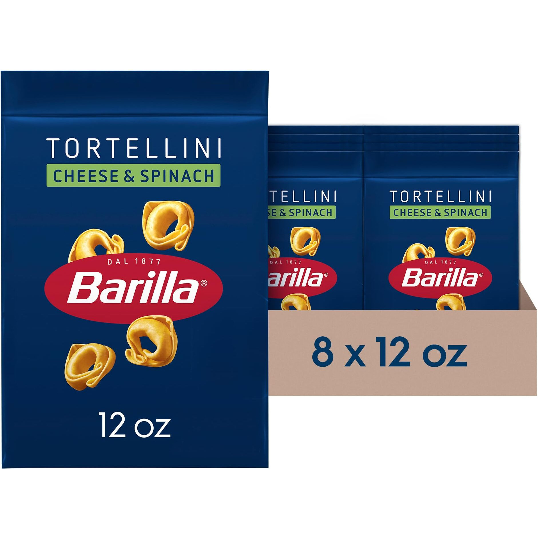Barilla Cheese & Spinach Tortellini Pasta, 12 Oz. Bag (Pack Of 8) - 6 Servings Per Bag - Pantry Friendly Dried Tortellini - Made With Non-Gmo Ingredients