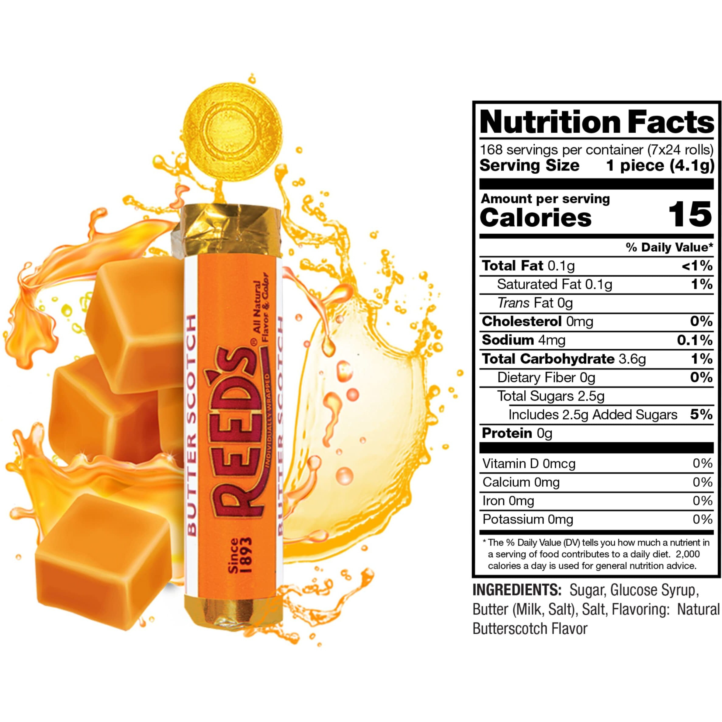 Reeds Individually Wrapped Butterscotch Candy Rolls | Six Rolls | Traditional Butterscotch Hard Candy | Creamy And Buttery Old-Fashioned Butterscotch Hard Candy Brought To You By Iconic Candy | Six Rolls (1.01Oz Pack Of 6)