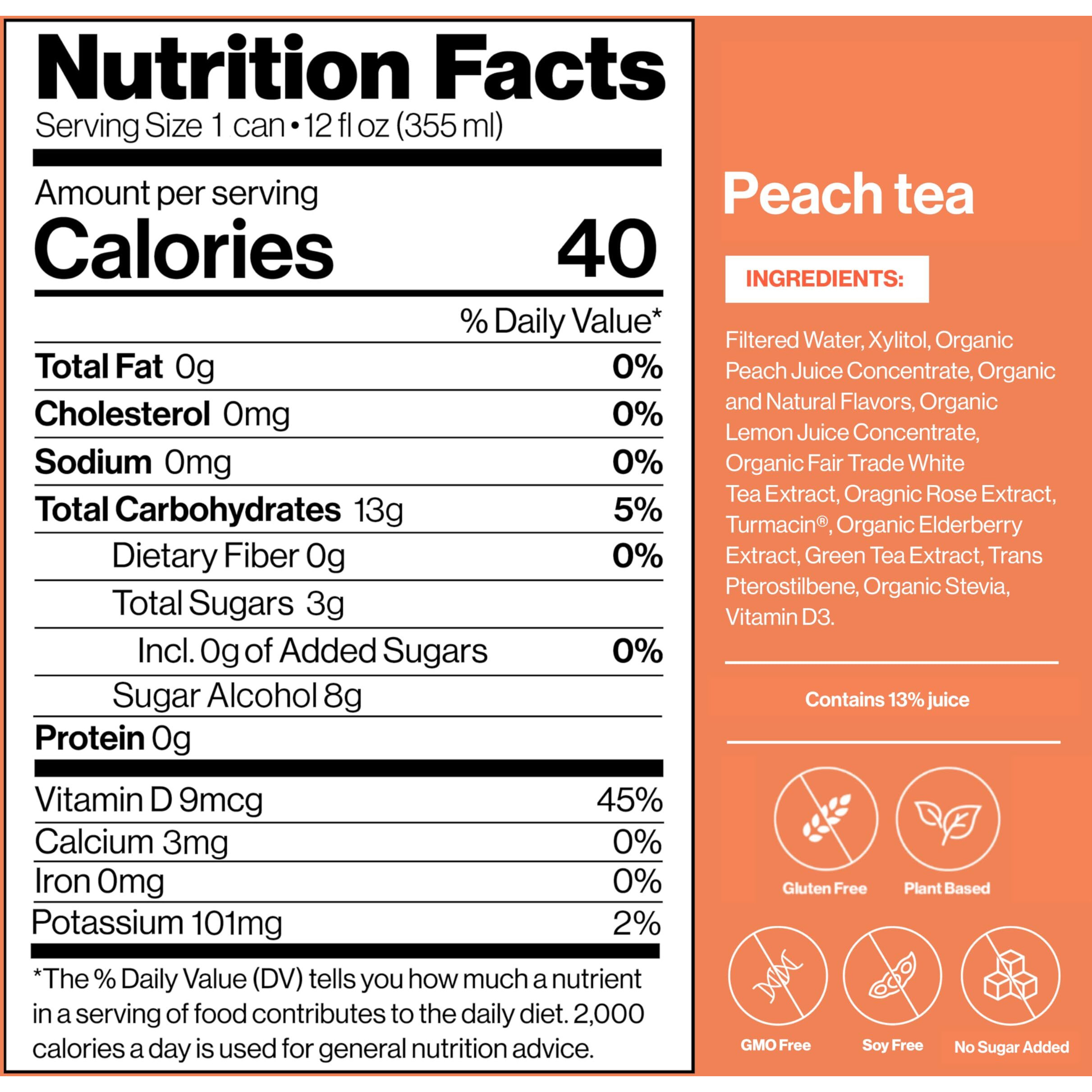 Happy Being Nutrient-Rich Organic Peach Rose White Tea - Infused With Turmeric, Elderberry, Vitamin D3, Caffeine Free, Plant-Based, Low Calorie & Low Sugar Drinks, 12Oz (4 Pack)