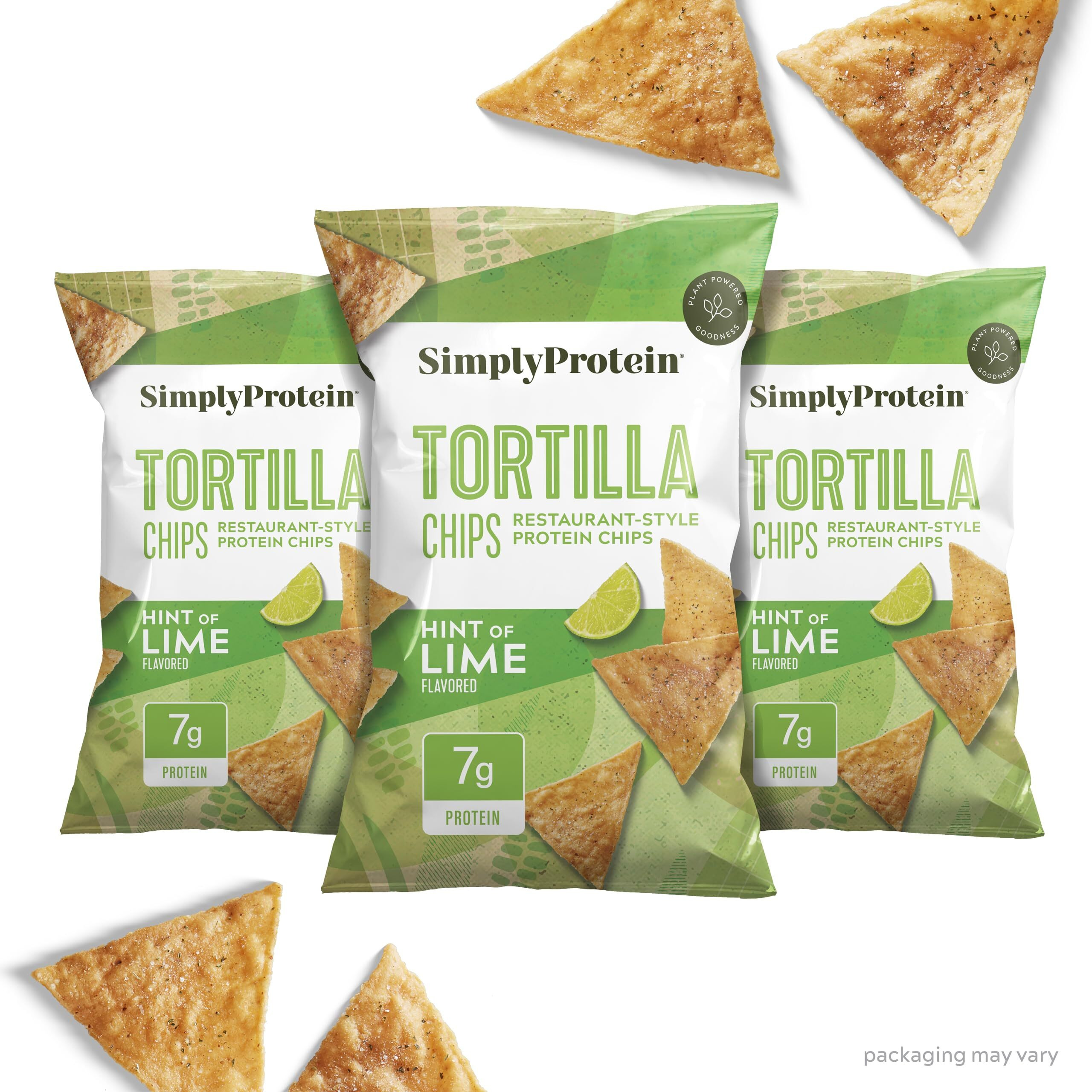 Simply Protein - Tortilla Chips, Restaurant Style Protein Chips, Hint Of Lime (3-Pack) - 7G Protein, 140 Calories, Gluten Free, Vegan - Plant Based Pea Protein Snacks - 3 Bags, 4.58Oz (130G)
