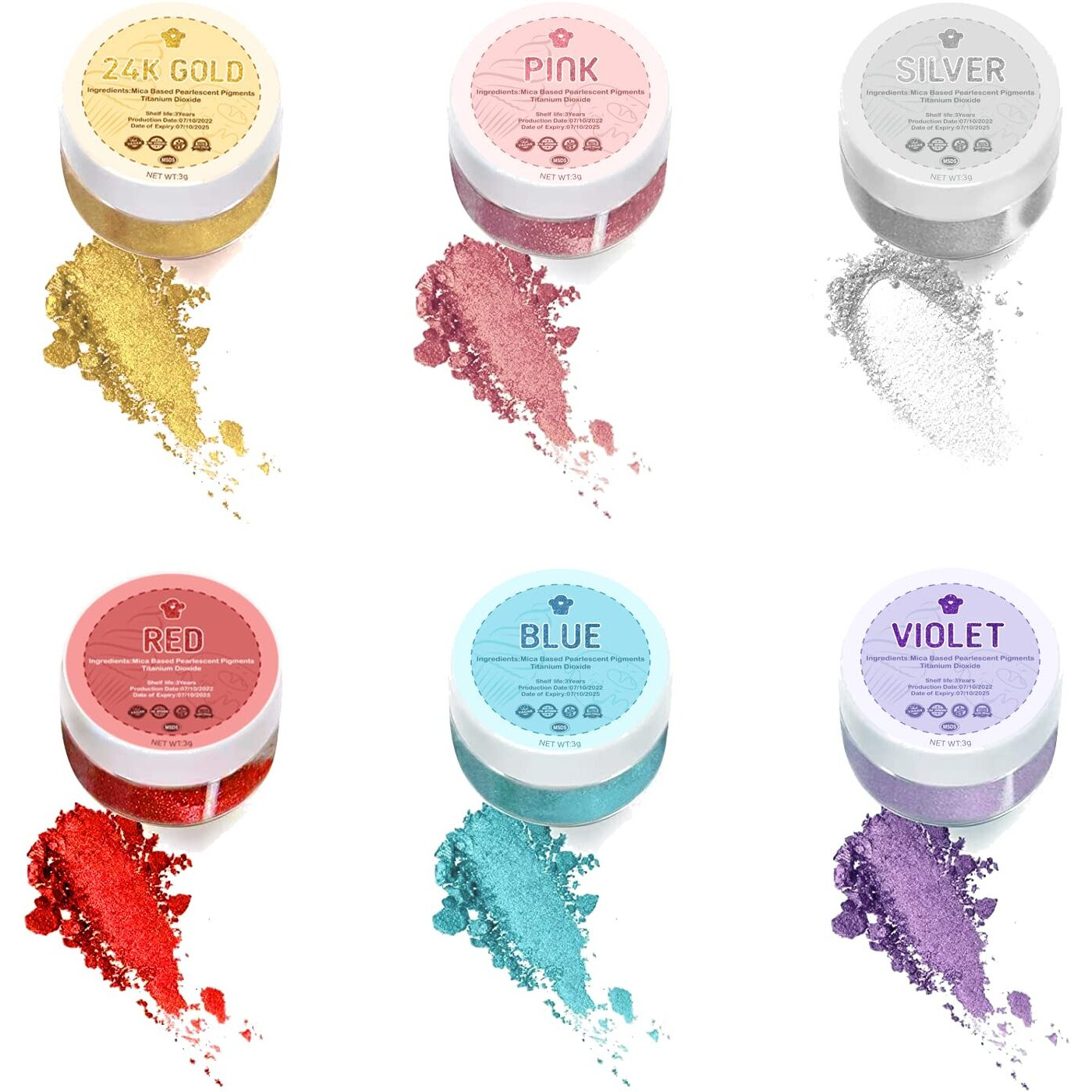 Edible Luster Dust,6 Colors Cake Dust Set Metallic Shimmer Valentine's Day Food Grade Coloring Powder For Easter Egg, Cake Decorating, Baking, Fondant, Chocolate, Candy, Drinks, Cookies, Vegan