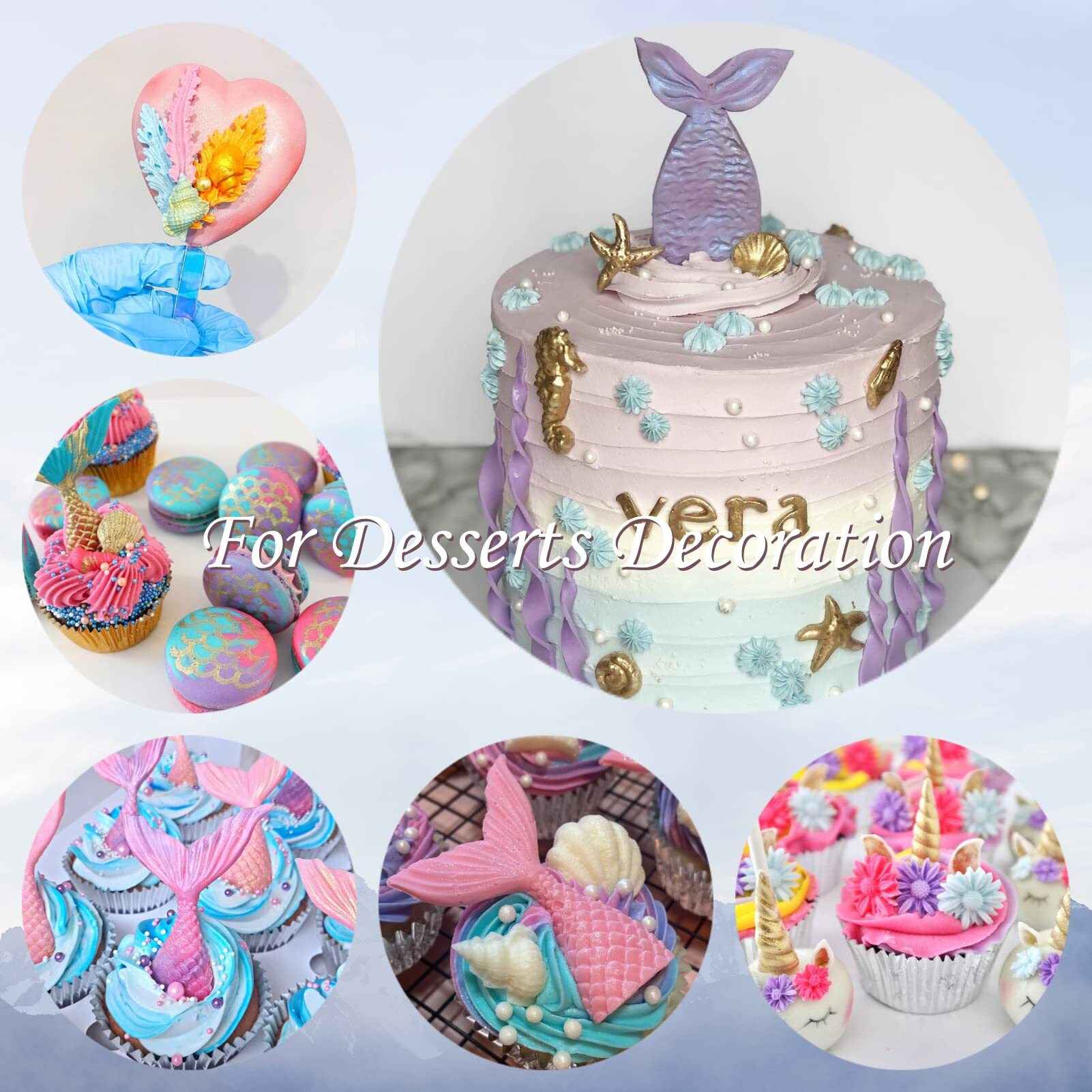 Edible Luster Dust,6 Colors Cake Dust Set Metallic Shimmer Valentine's Day Food Grade Coloring Powder For Easter Egg, Cake Decorating, Baking, Fondant, Chocolate, Candy, Drinks, Cookies, Vegan