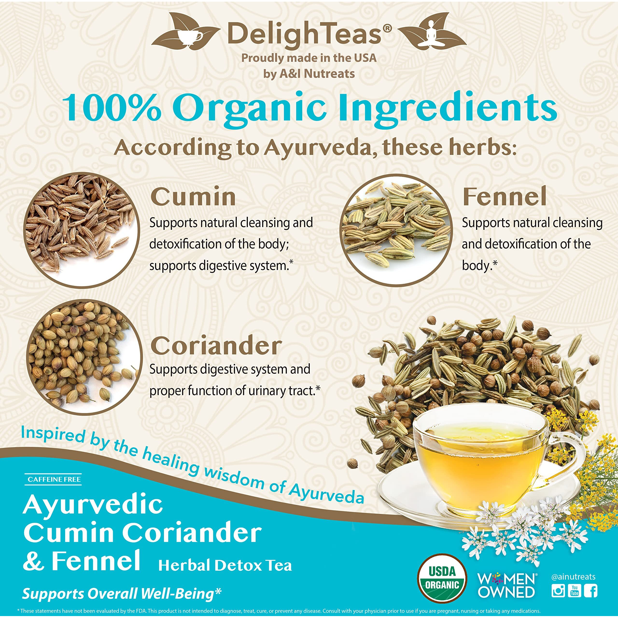 Delighteas Organic Digest & Detox Ccf Tea | Ayurvedic Cumin, Coriander, Fennel Loose Leaf Tea For Digestion, Detox Cleanse | Usda Organic, Non-Gmo, Caffeine Free, Sugar Free | 60 Servings, 5 Oz.