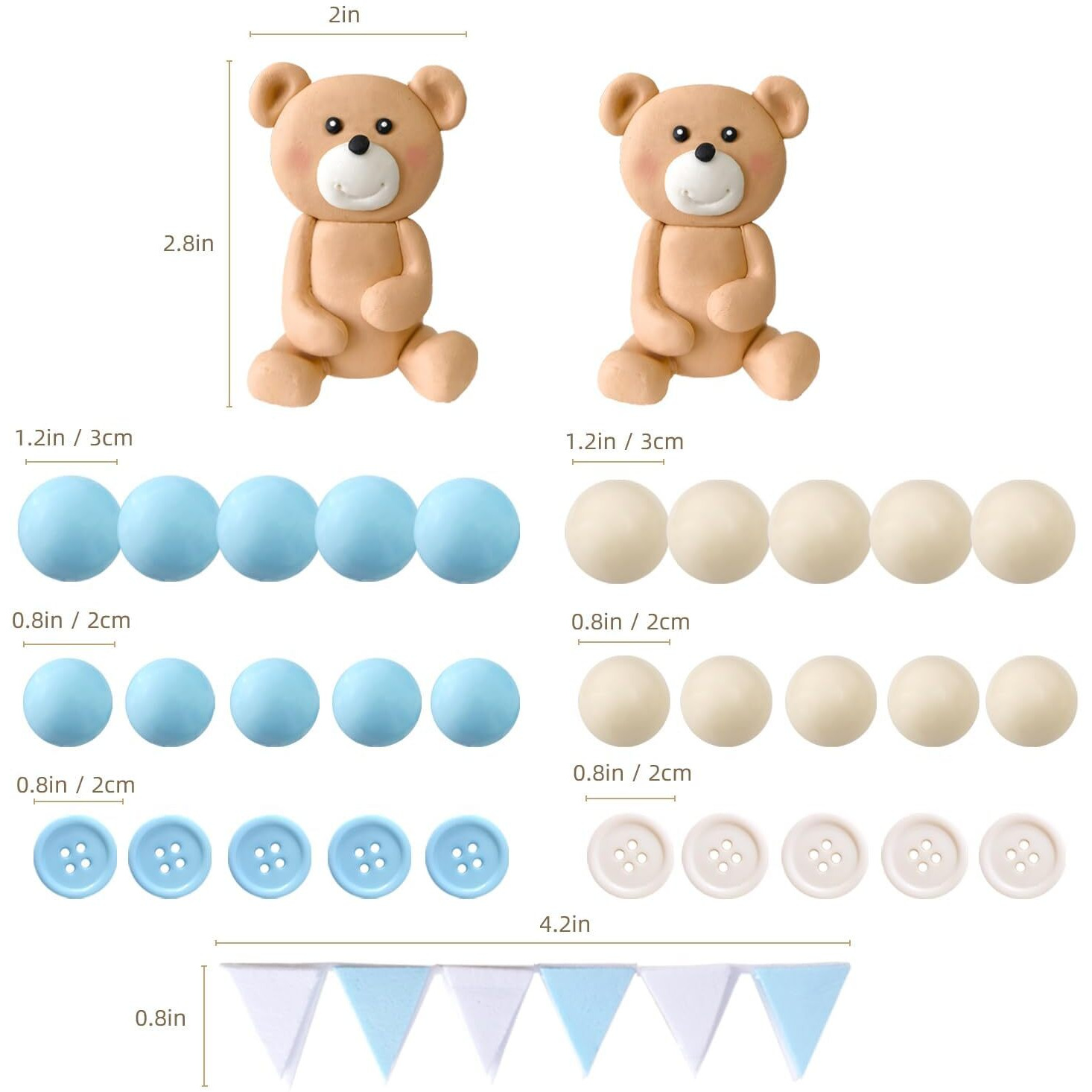 3D Bear Balls Cake Toppers For Birthday Baby Shower Party Decorations(33Pcs)