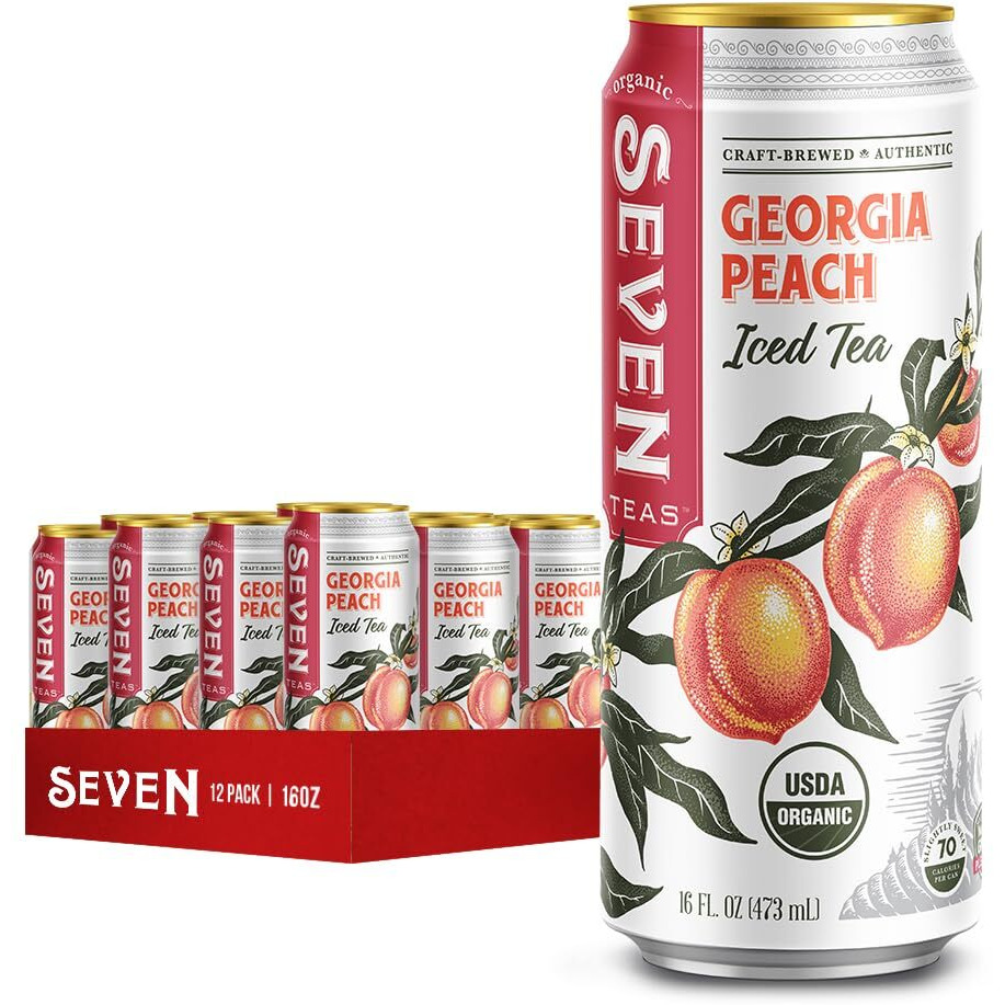 Seventeas Georgia Peach Iced Tea, 16 Oz (Pack Of 12 Cans), Lightly Sweetened Organic Iced Tea