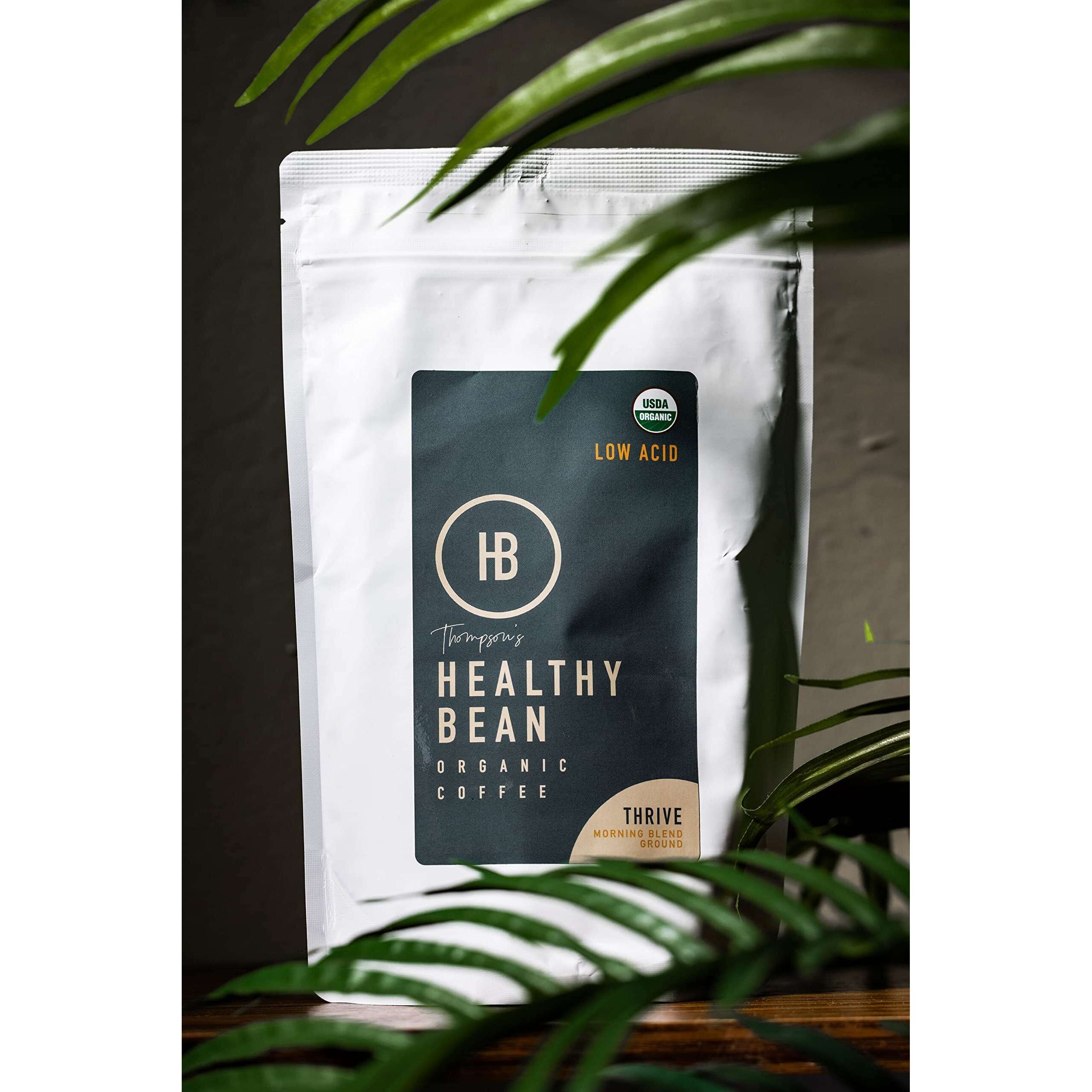 Healthy Bean Coffee Thrive Morning Blend - Organic Whole Bean Coffee Medium Roast - Low Acid Whole Bean Coffee, Smooth, Rich Flavor - Usda Organic Low Acid Coffee Beans, Mycotoxin Free Coffee, 11Oz