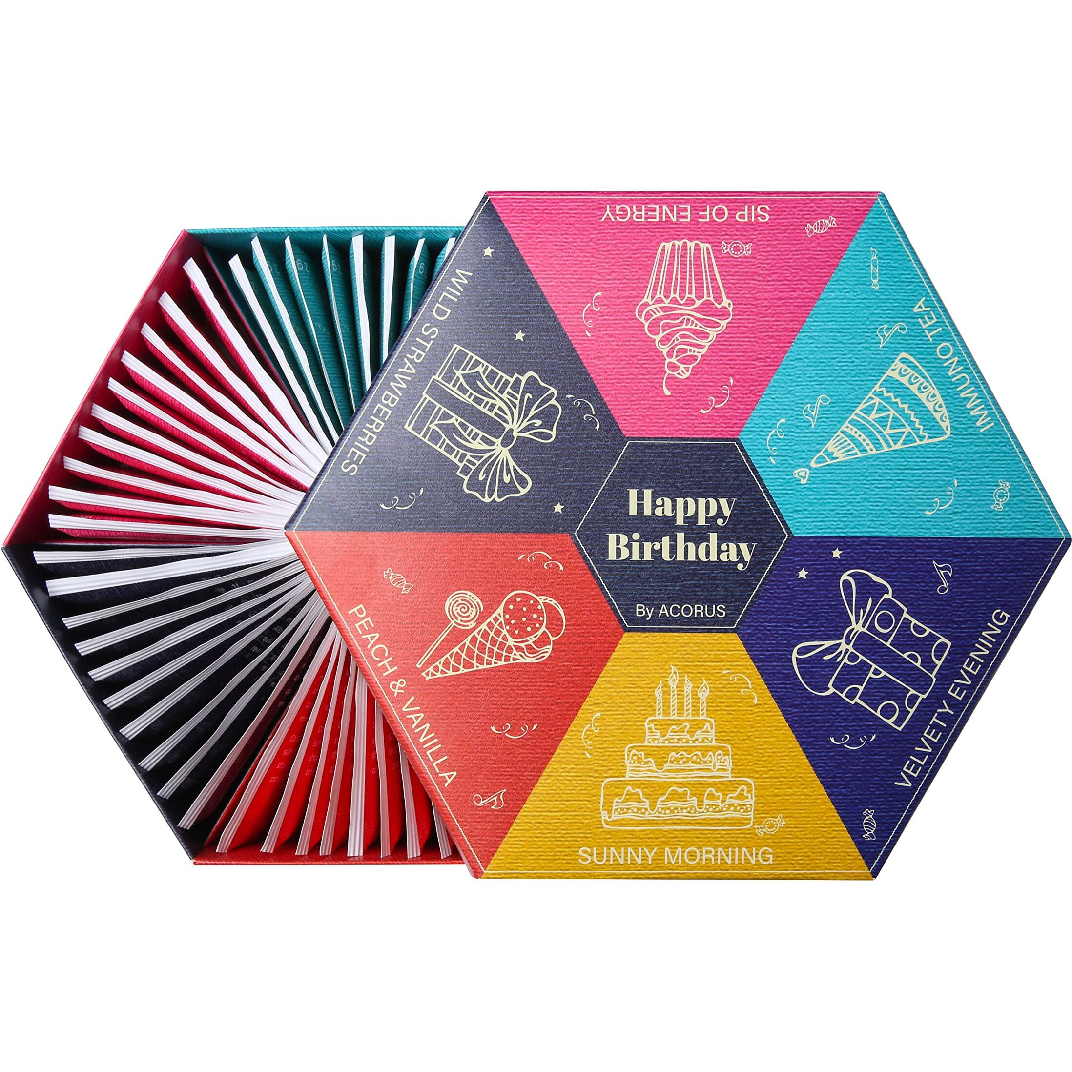 Acorus Happy Birthday Tea Gift Sets | Assorted Tea Set Birthday Present To Those Who We Care About | Herbal Fruit And Black Tea Variety Pack With Warm Wishes Written All Over The Box | 60 Tea Bags