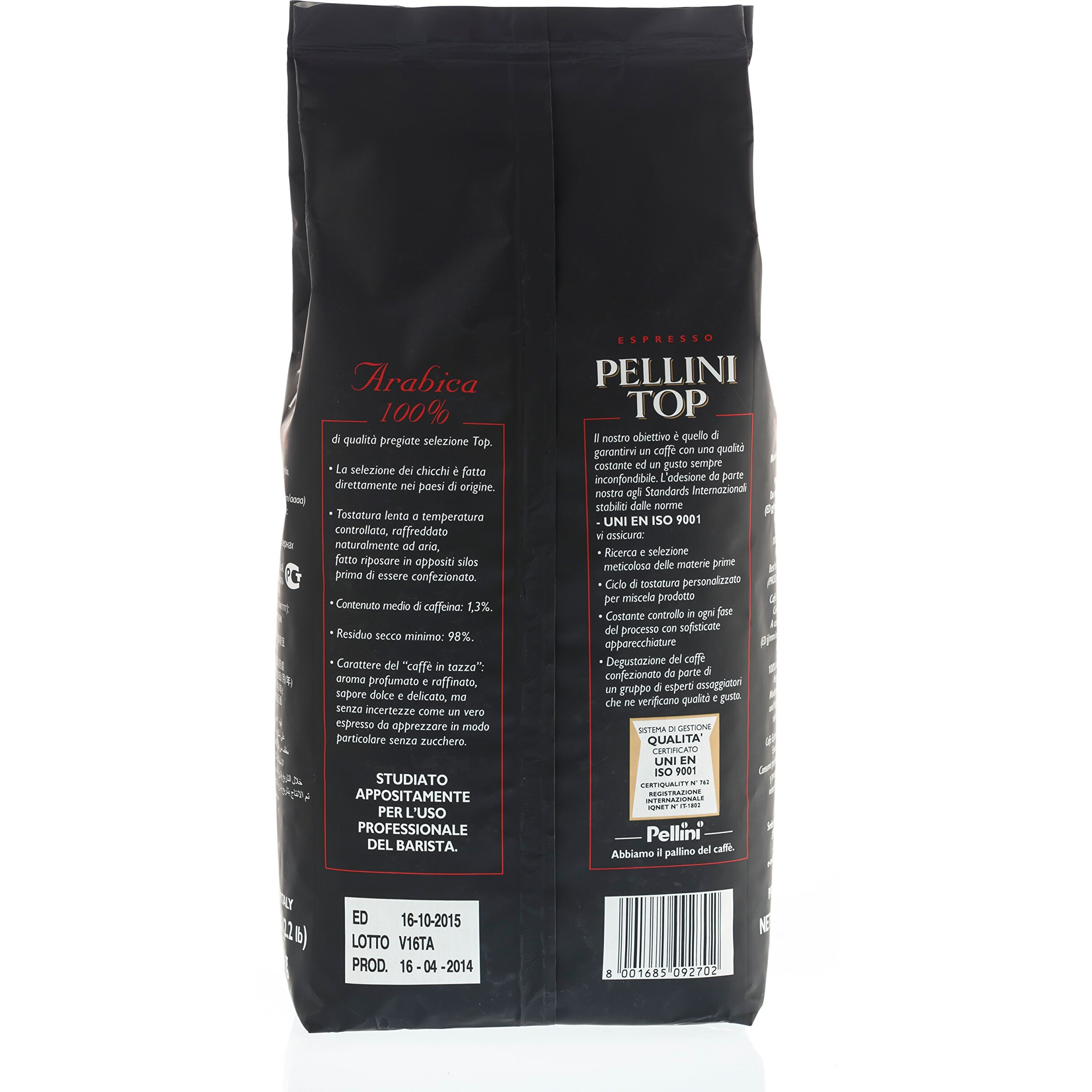 Pellini Caffe' Espresso Top 100% Arabica, 2.2 Lbs Wholebean