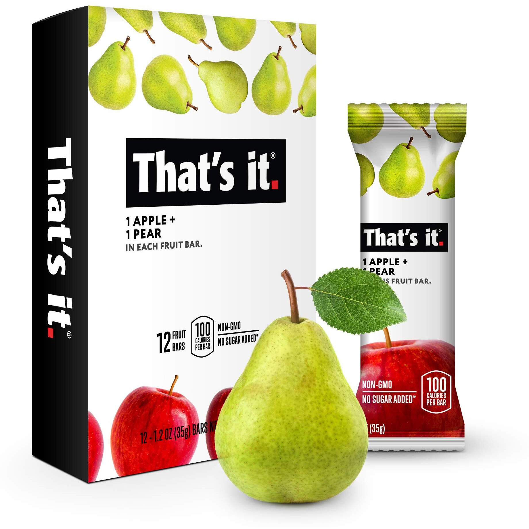 That's It. Gluten-Free Apple + Pear Fruit Bars, 14.4 Ounce, 12 Bars, No Preservatives, No Added Sugar, Paleo, Good For Children, Best High Fiber Vegan Snack