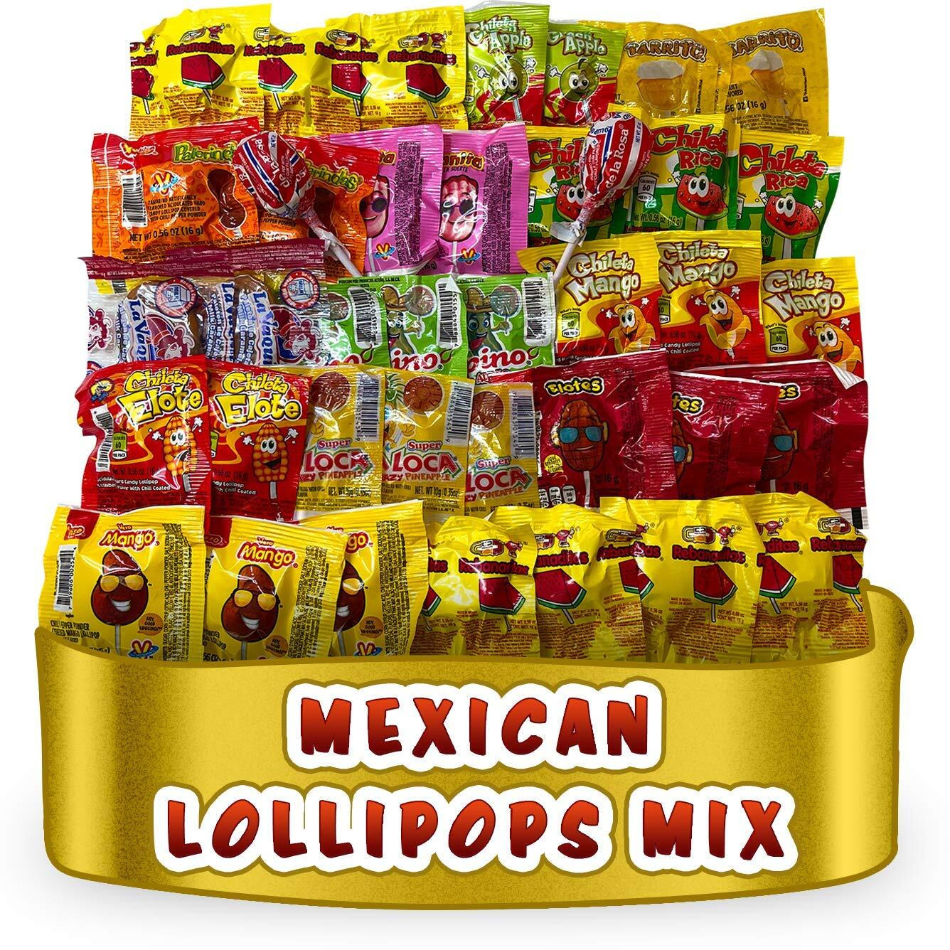 Mexican Candy Lollipops - Dulce Mexicanos Surtidos - Variety Pack Of Sweet, Sour, Salty & Spicy - Mexican Candies Snacks (60 Count)